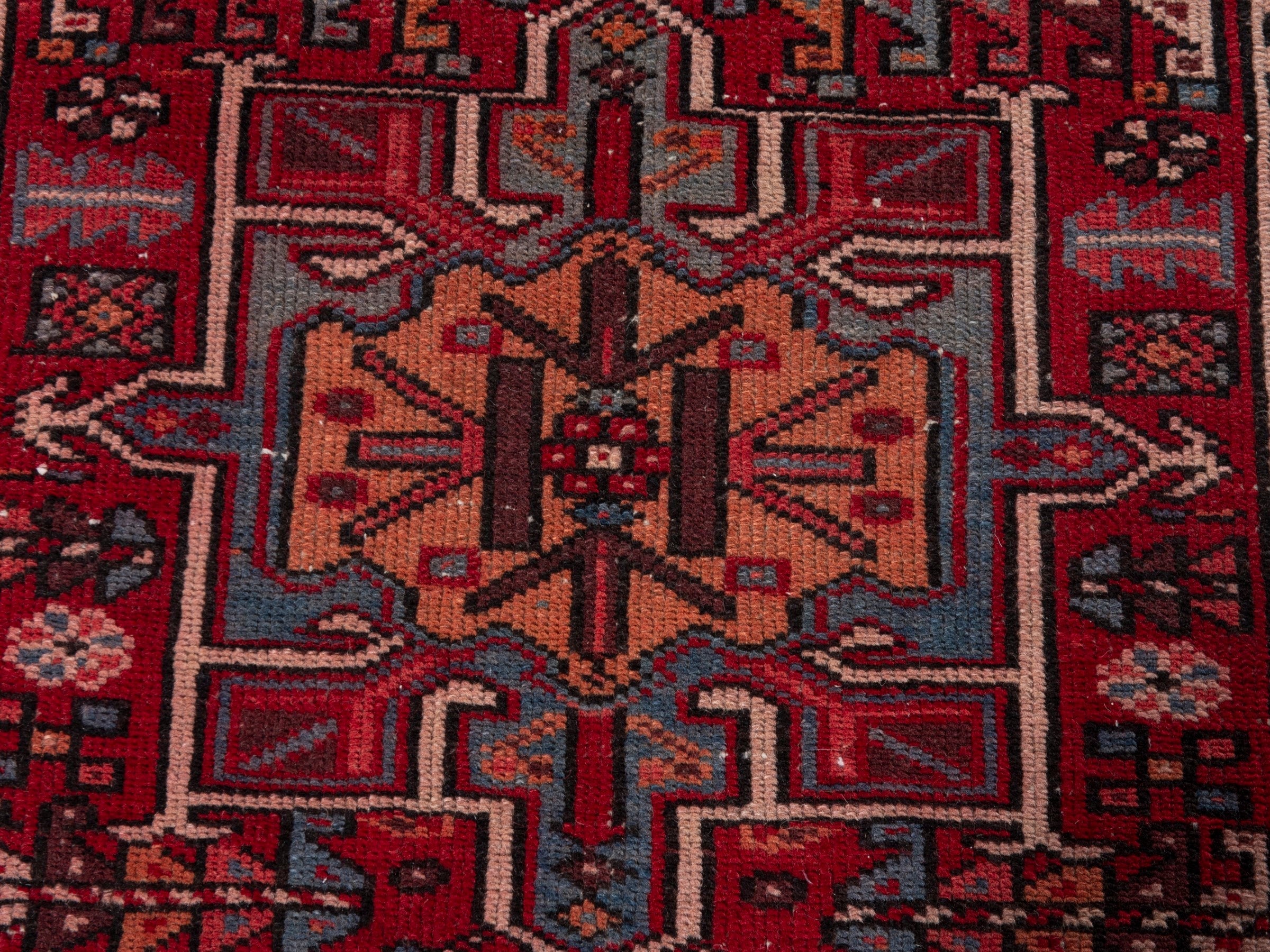 Persian Gharajeh runner rug in burgundy and deep red, view 11 of 19