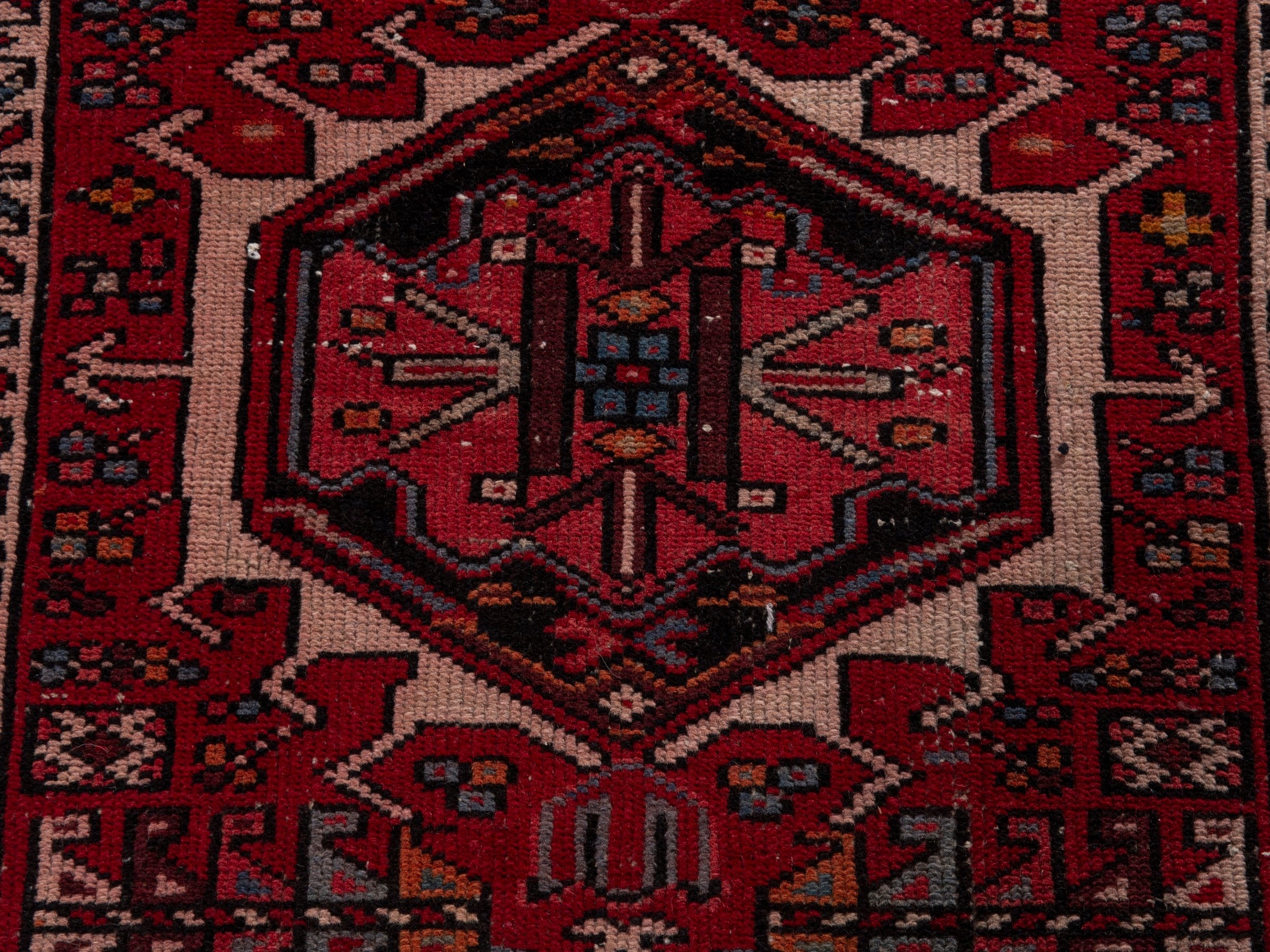 Persian Gharajeh runner rug in burgundy and deep red, view 12 of 19
