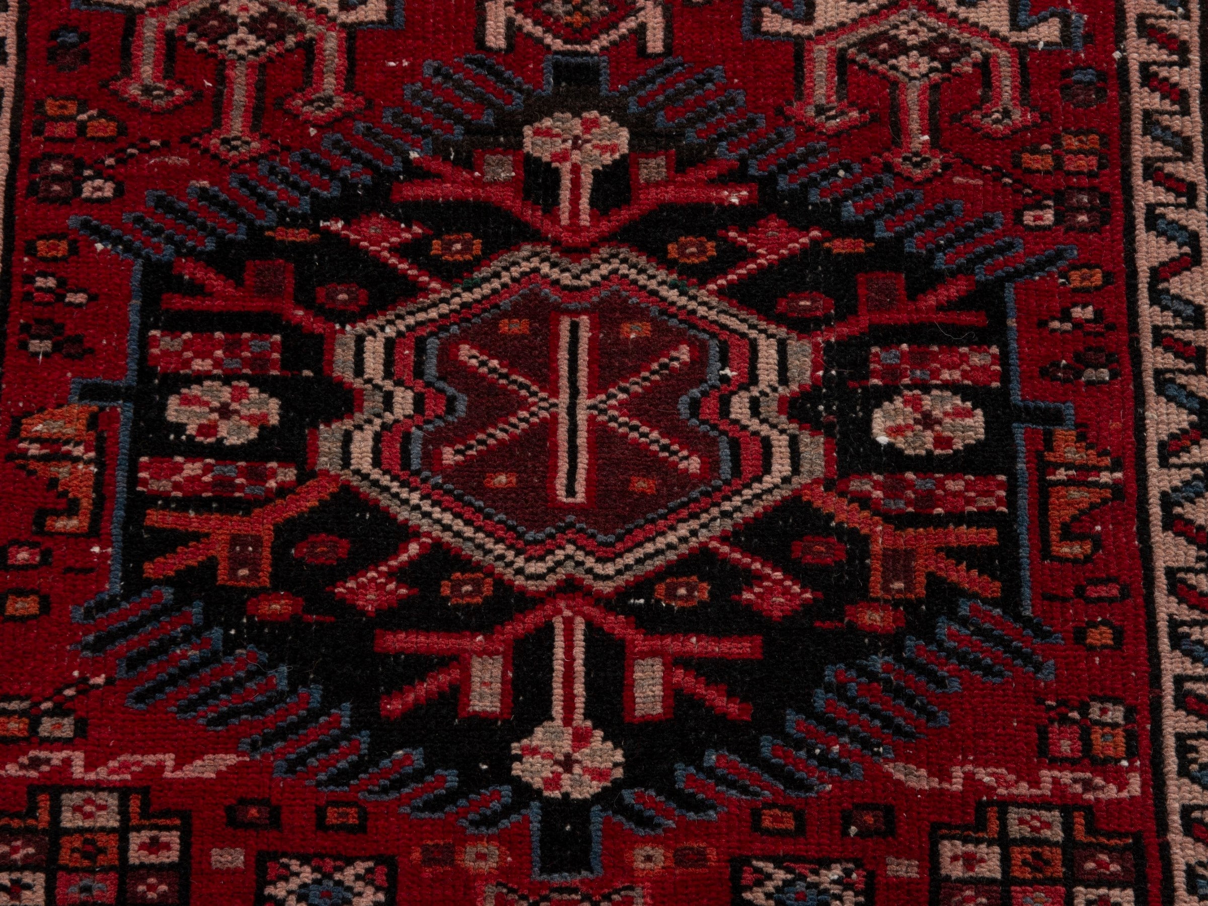 Persian Gharajeh runner rug in burgundy and deep red, view 13 of 19
