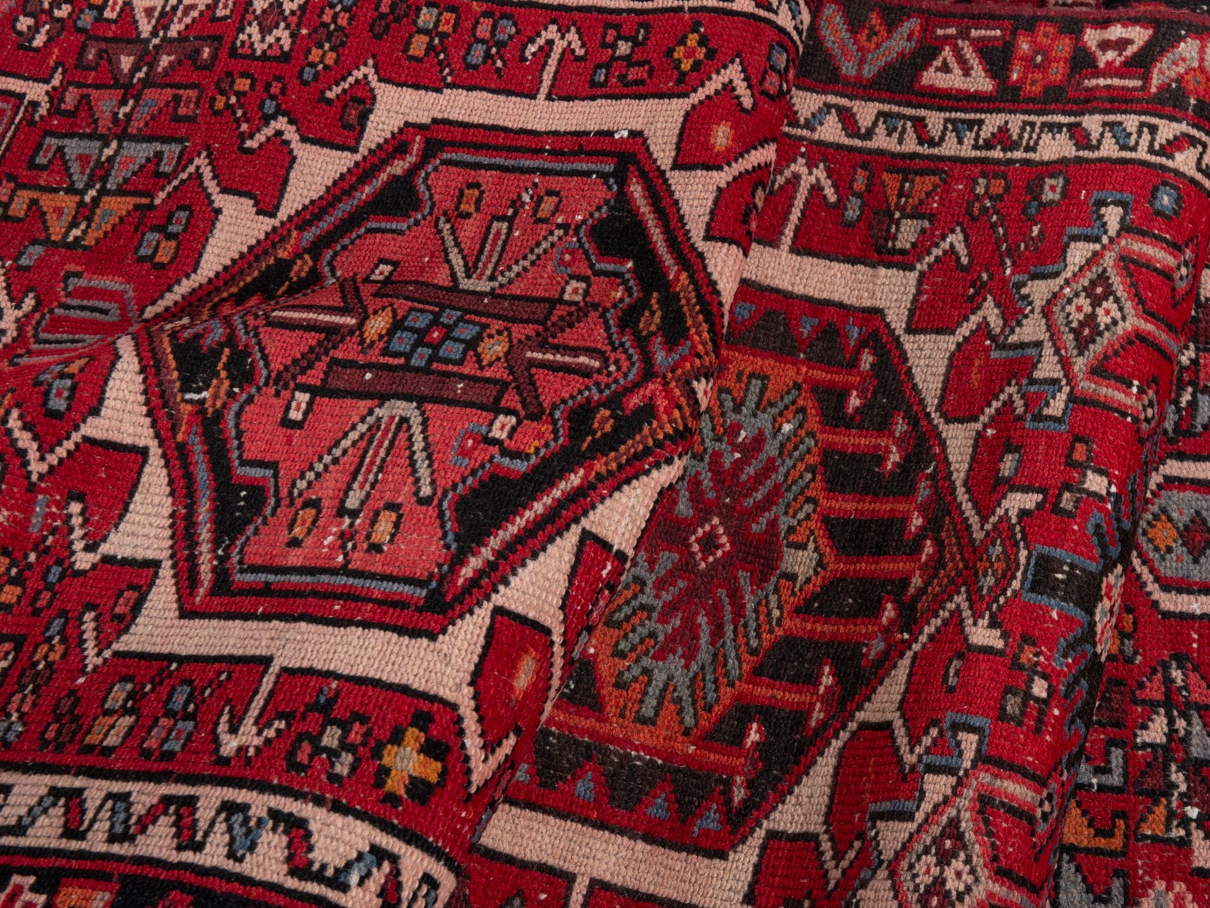 Persian Gharajeh runner rug in burgundy and deep red, view 16 of 19