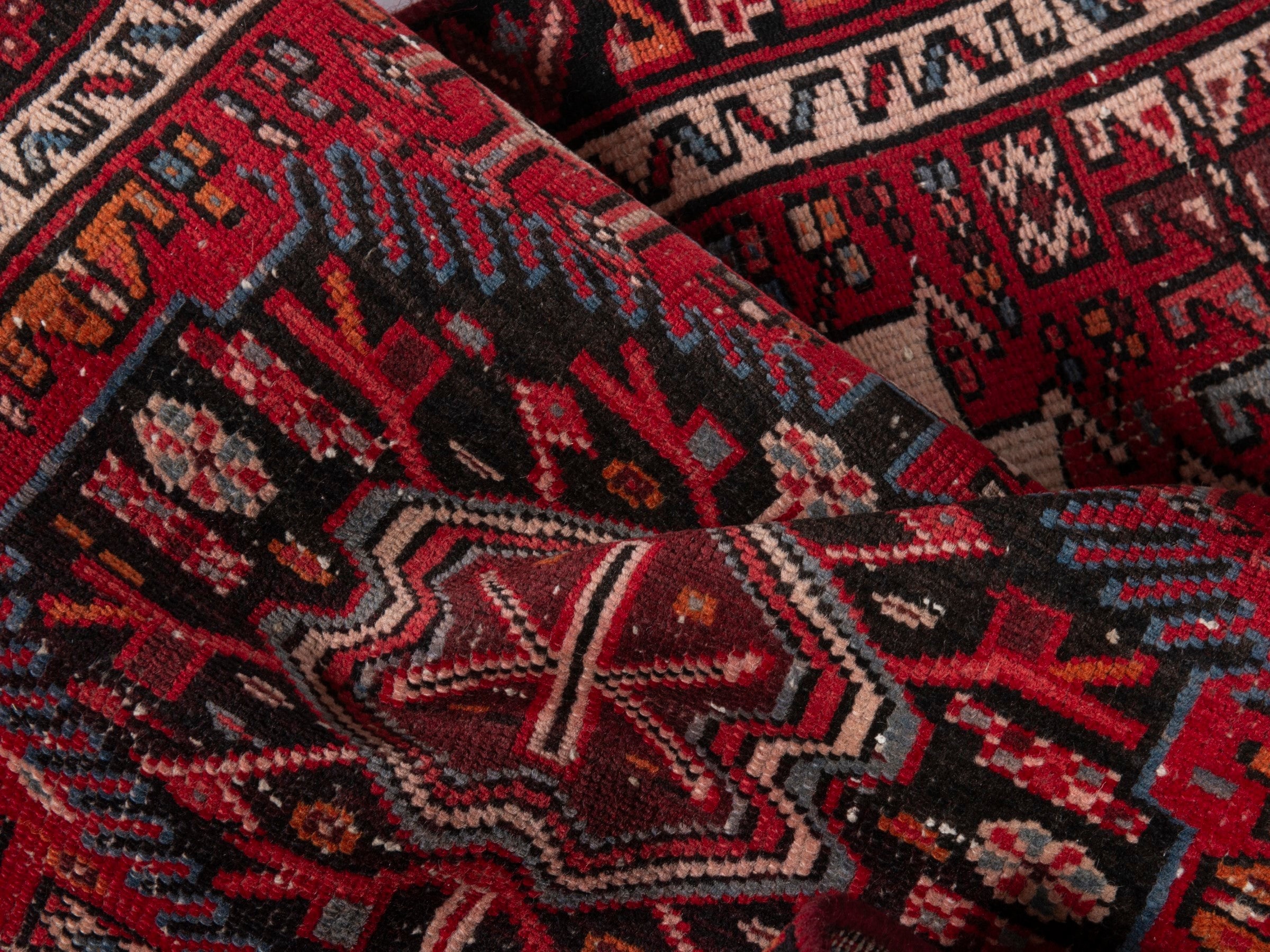 Persian Gharajeh runner rug in burgundy and deep red, view 17 of 19
