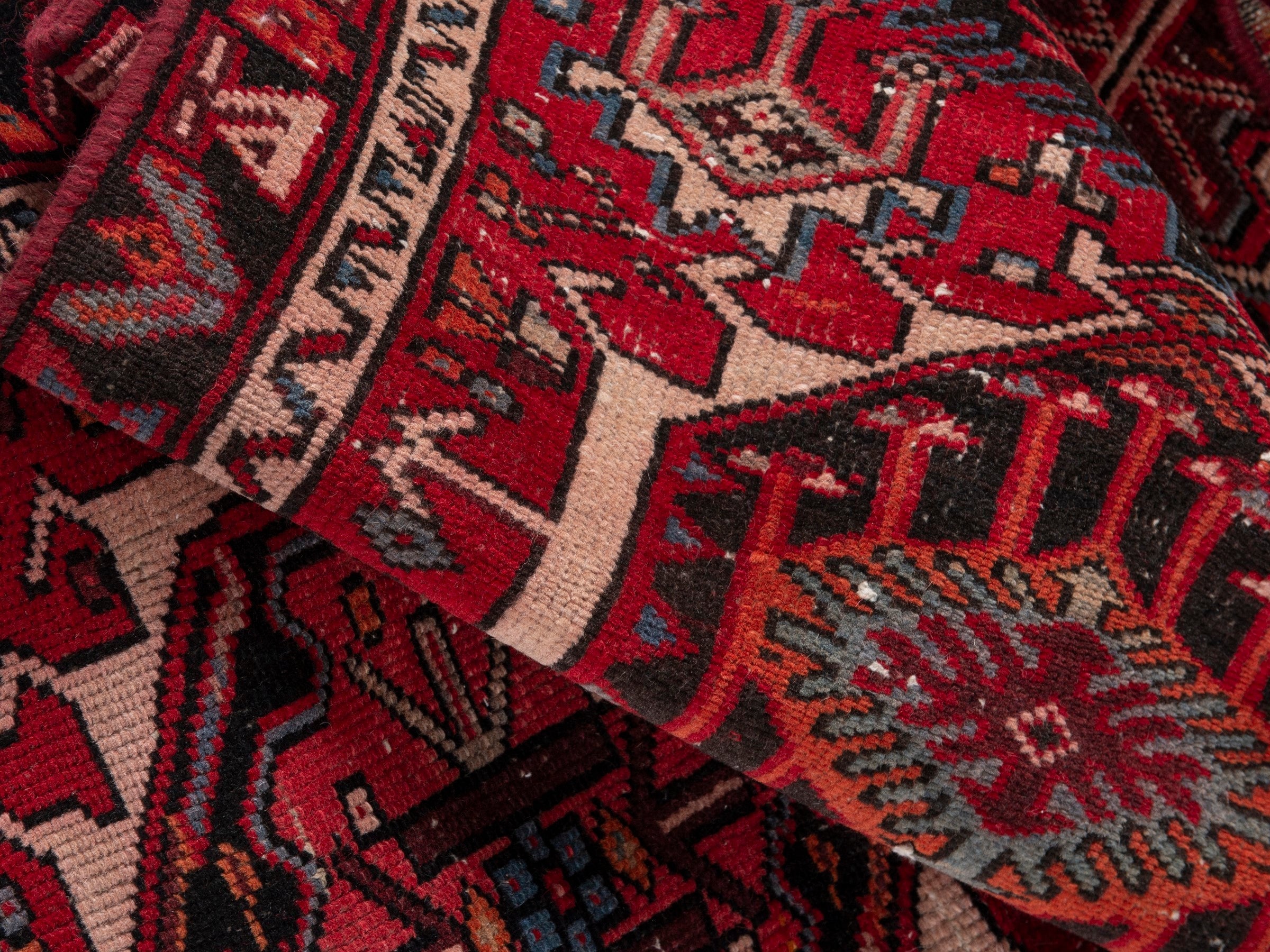 Persian Gharajeh runner rug in burgundy and deep red, view 18 of 19