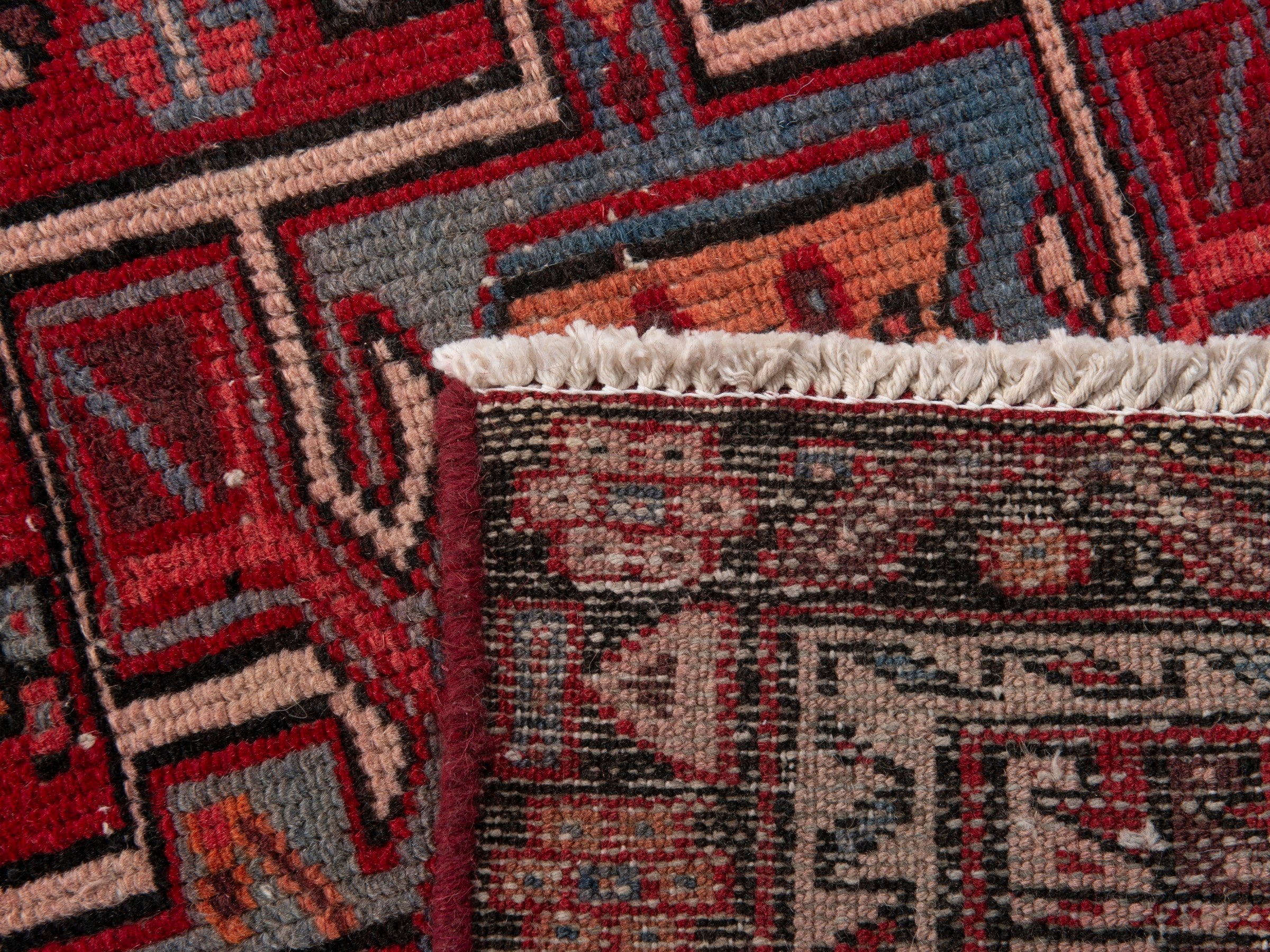 Persian Gharajeh runner rug in burgundy and deep red, view 19 of 19