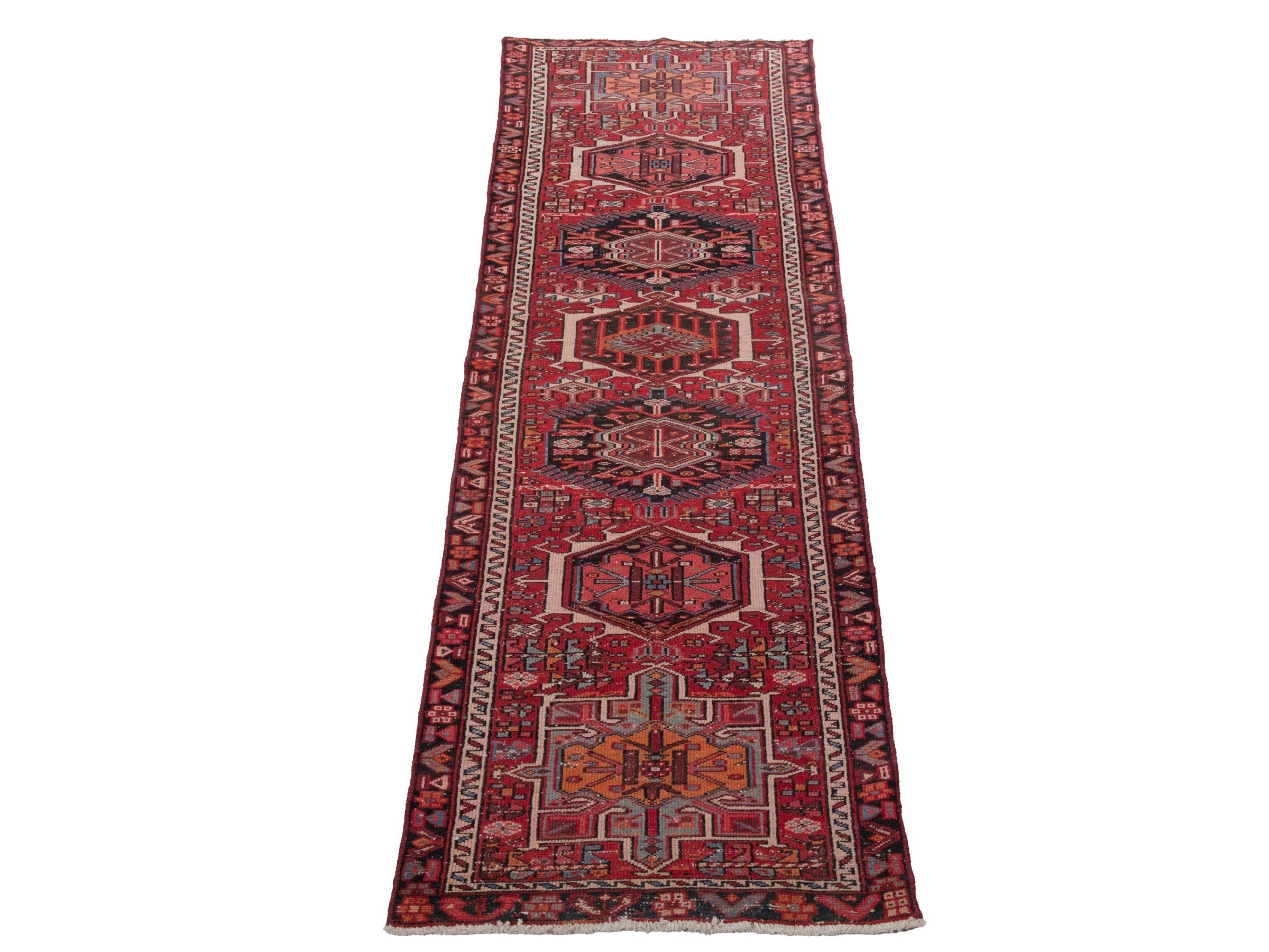 Persian Gharajeh runner rug in burgundy and deep red, view 2 of 19