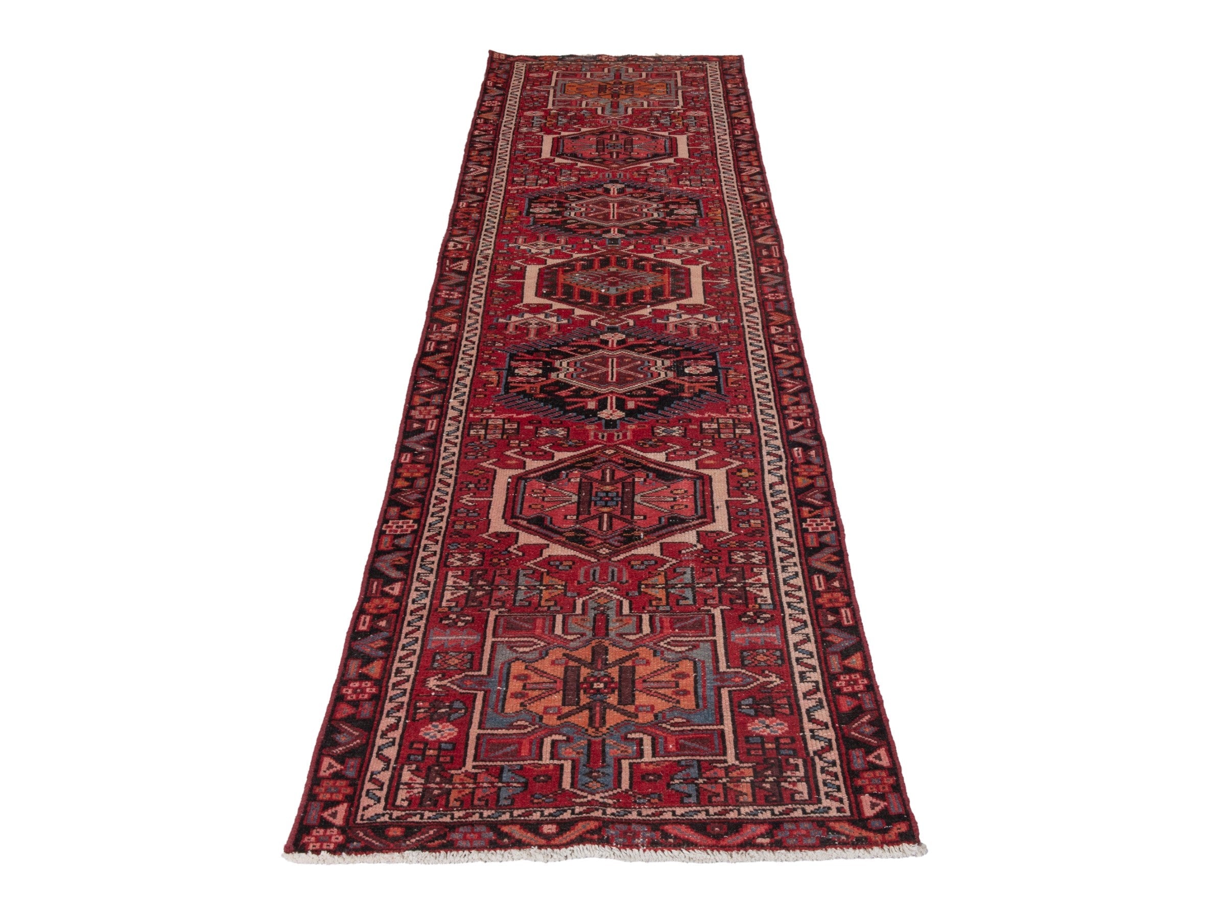 Persian Gharajeh runner rug in burgundy and deep red, view 3 of 19
