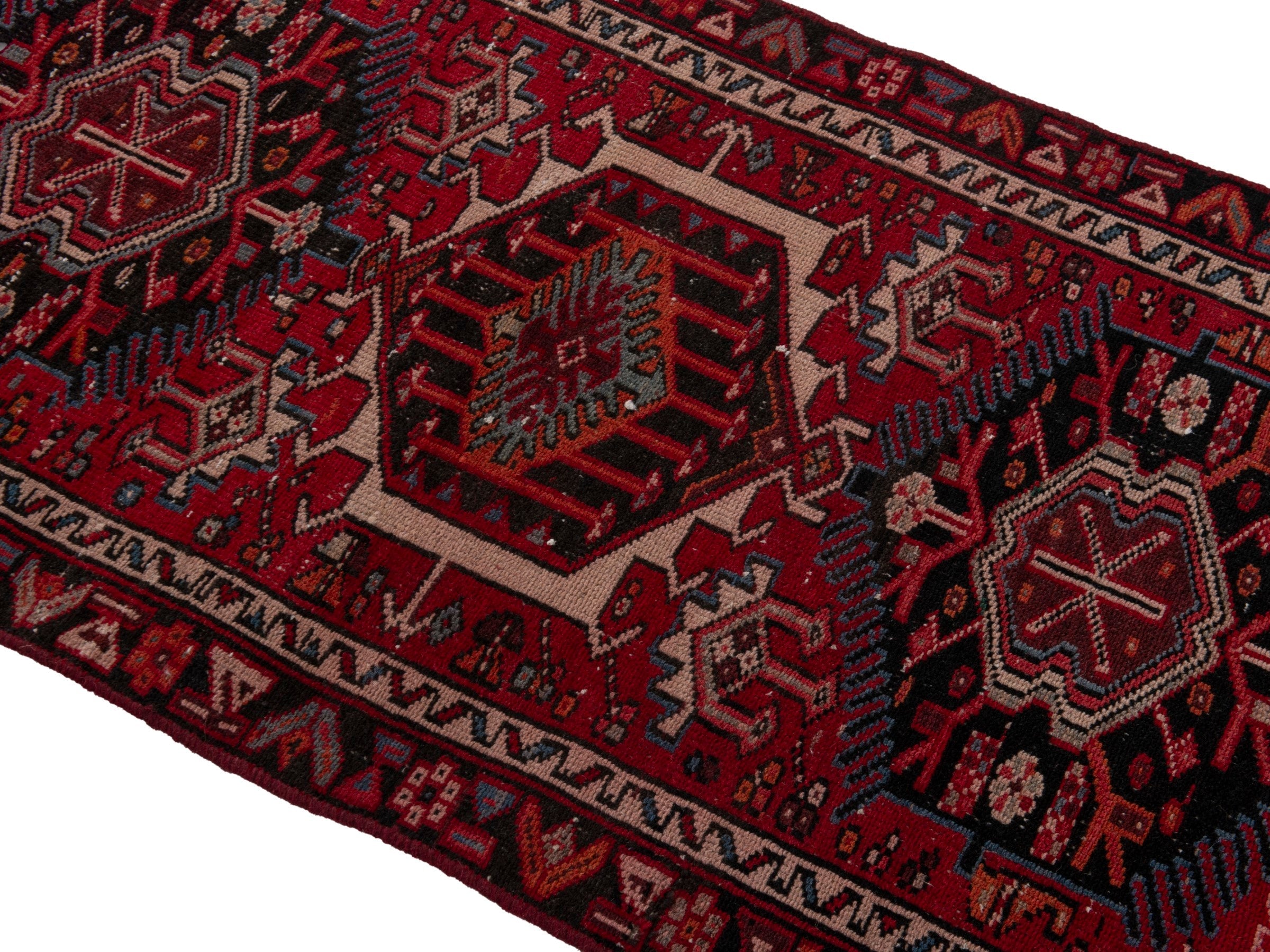 Persian Gharajeh runner rug in burgundy and deep red, view 4 of 19