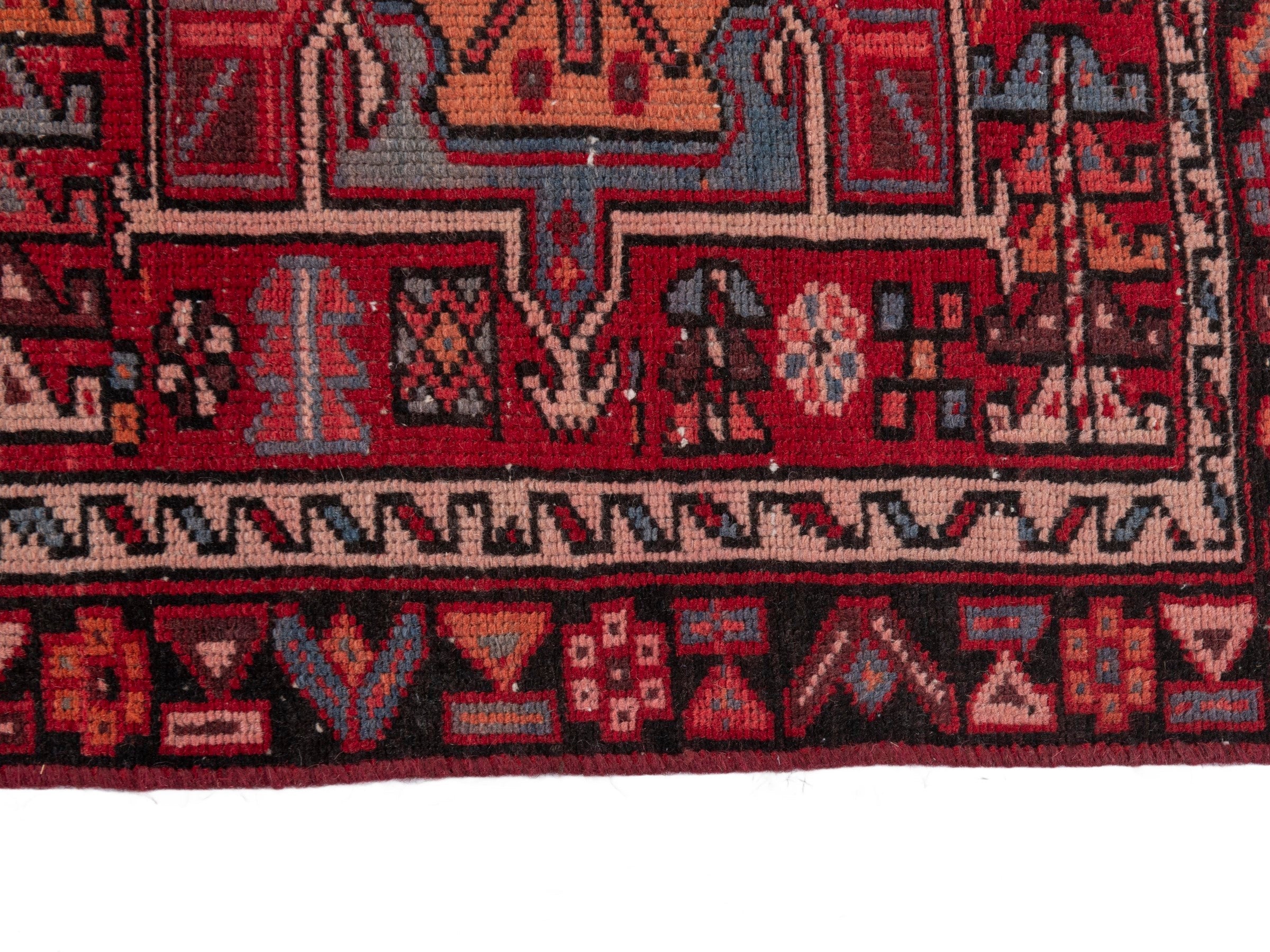 Persian Gharajeh runner rug in burgundy and deep red, view 5 of 19