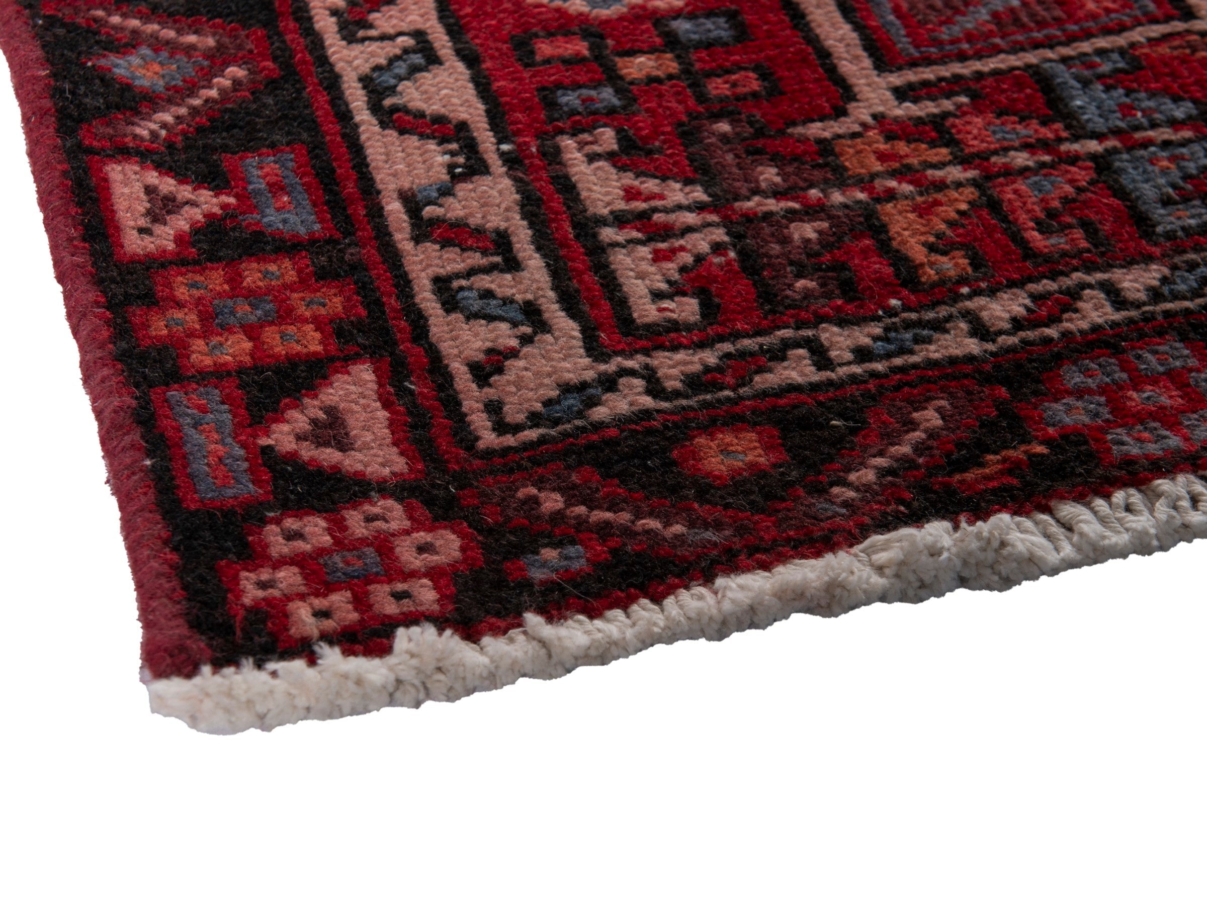 Persian Gharajeh runner rug in burgundy and deep red, view 6 of 19