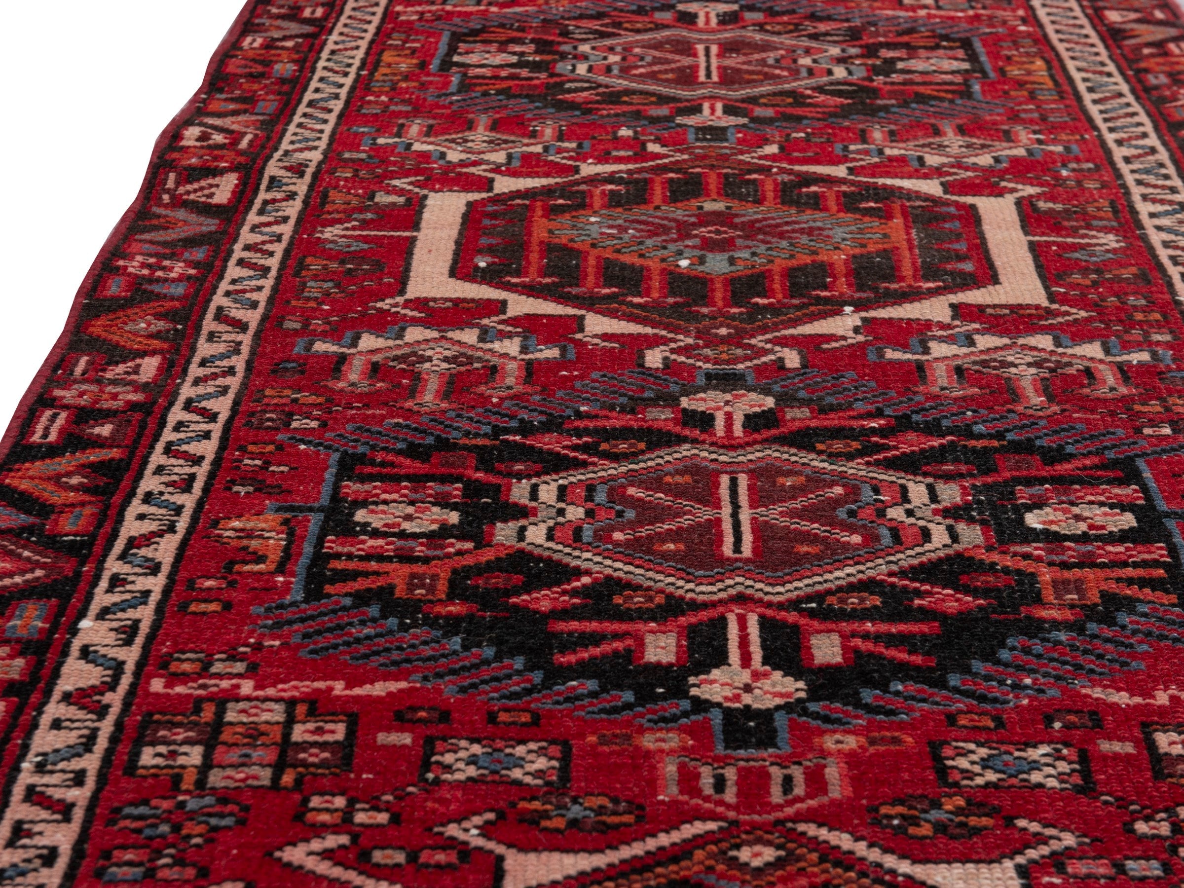 Persian Gharajeh runner rug in burgundy and deep red, view 7 of 19