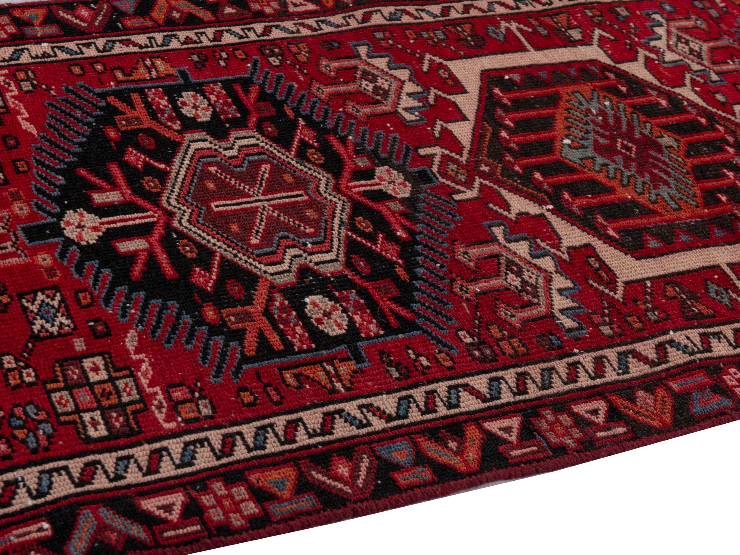 Persian Gharajeh runner rug in burgundy and deep red, view 8 of 19
