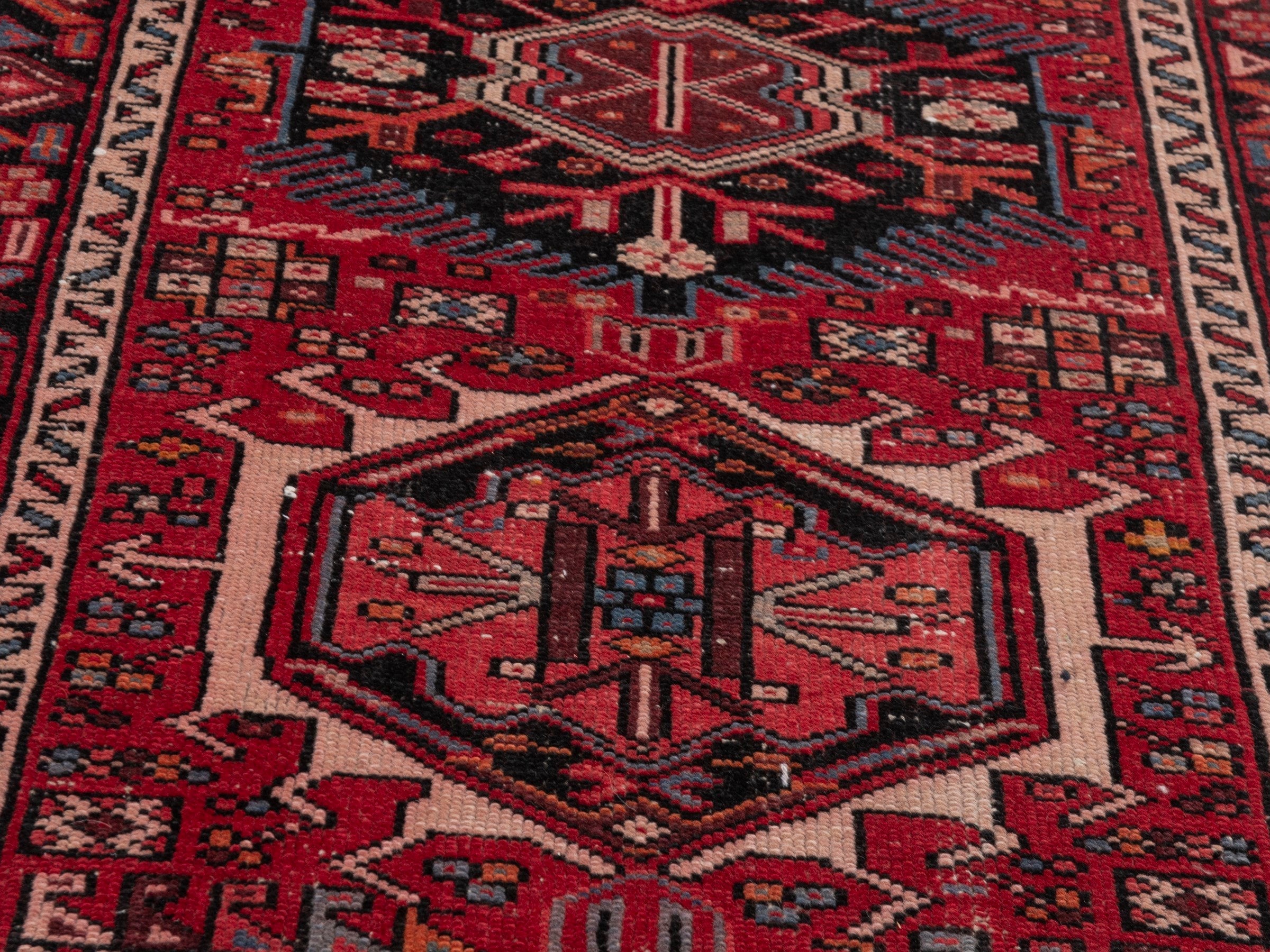 Persian Gharajeh runner rug in burgundy and deep red, view 10 of 19