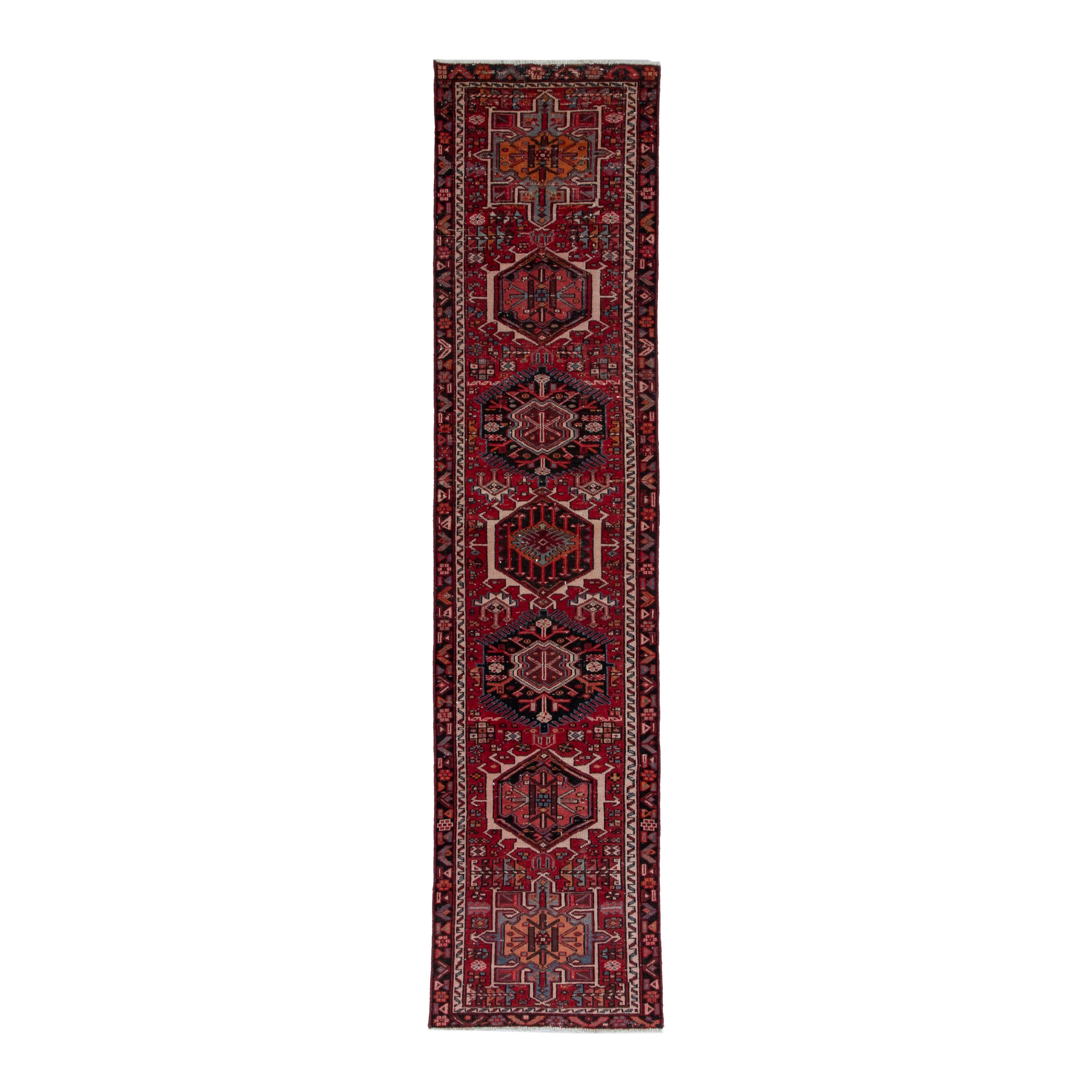 Persian Gharajeh runner rug in burgundy and deep red, 2'7" x 10'10"