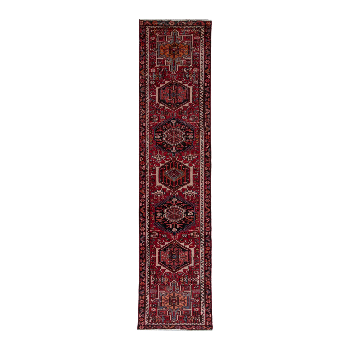Persian Gharajeh runner rug in burgundy and deep red, 2'7" x 10'10"