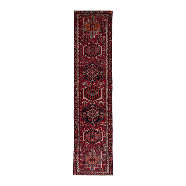 Persian Gharajeh runner rug in burgundy and deep red, 2'7" x 10'10"