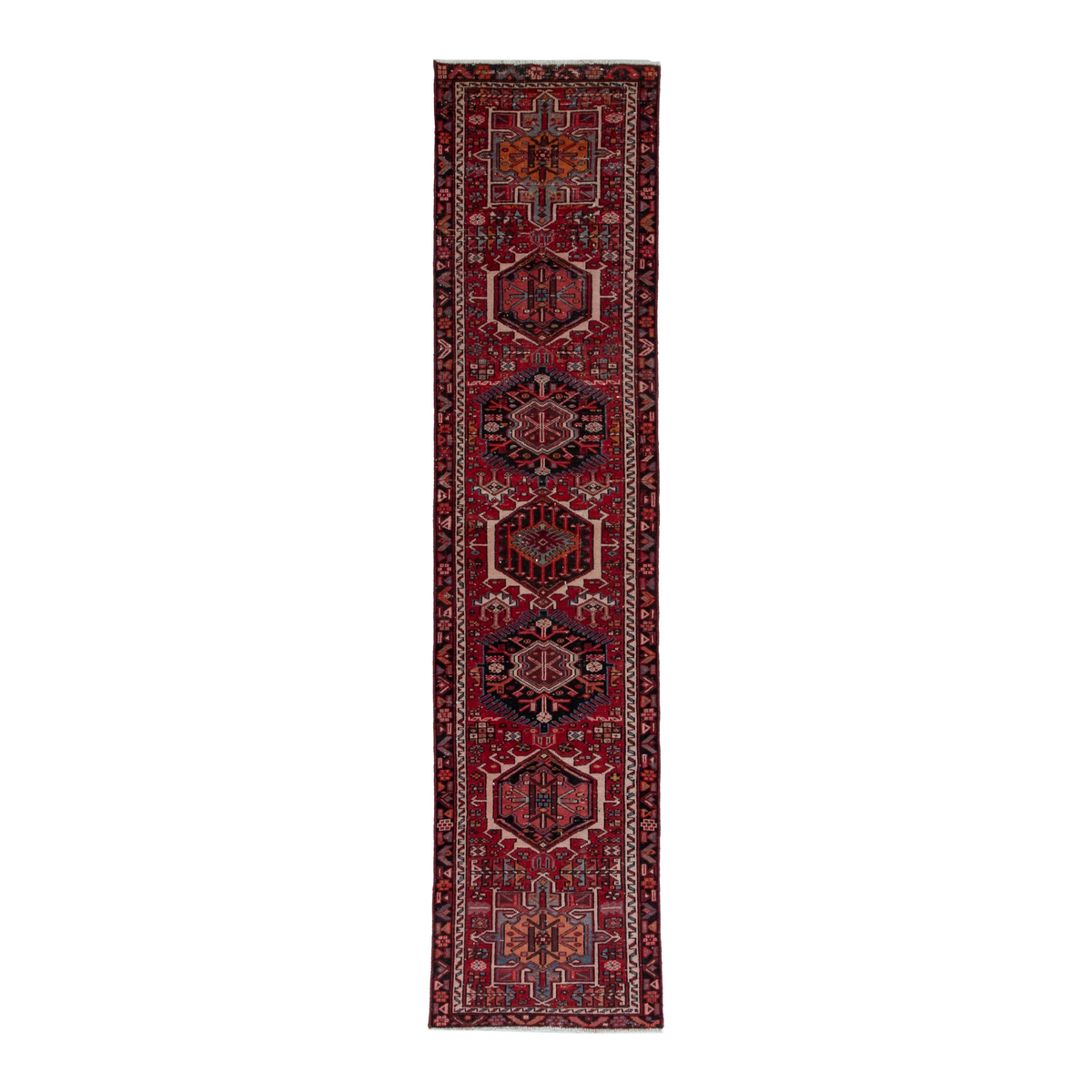 Persian Gharajeh runner rug in burgundy and deep red, 2'7" x 10'10"