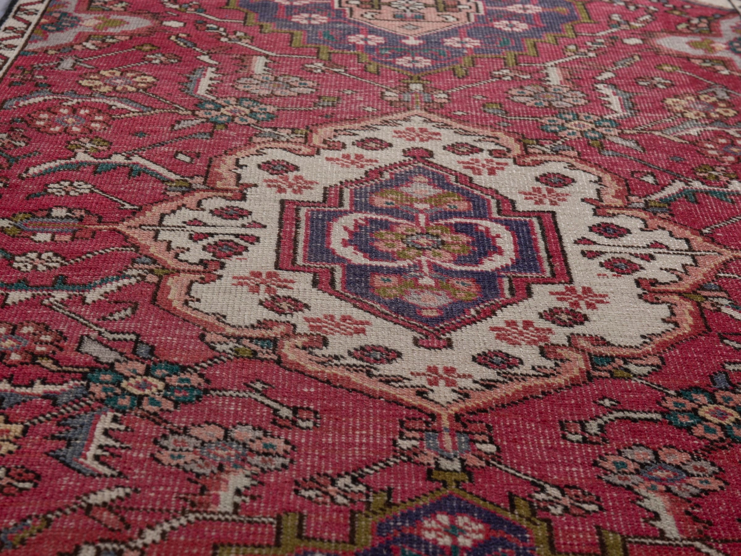 Persian Azerbaijan runner rug in burgundy and off-white, view 12 of 19