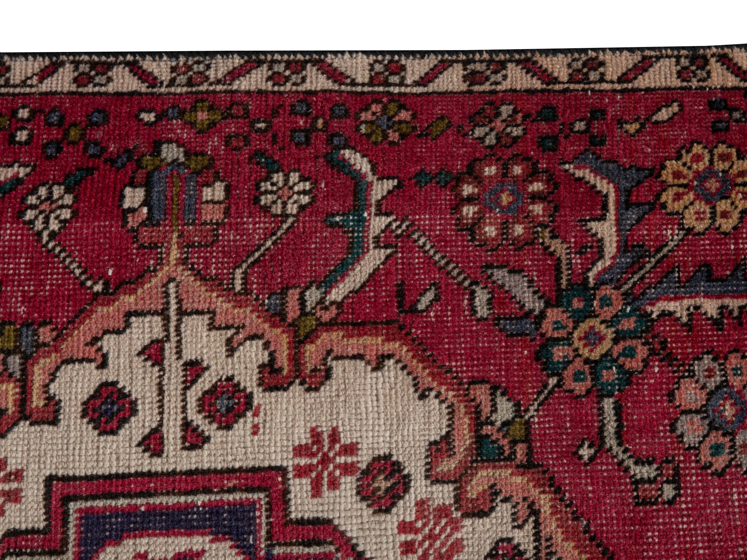 Persian Azerbaijan runner rug in burgundy and off-white, view 9 of 19