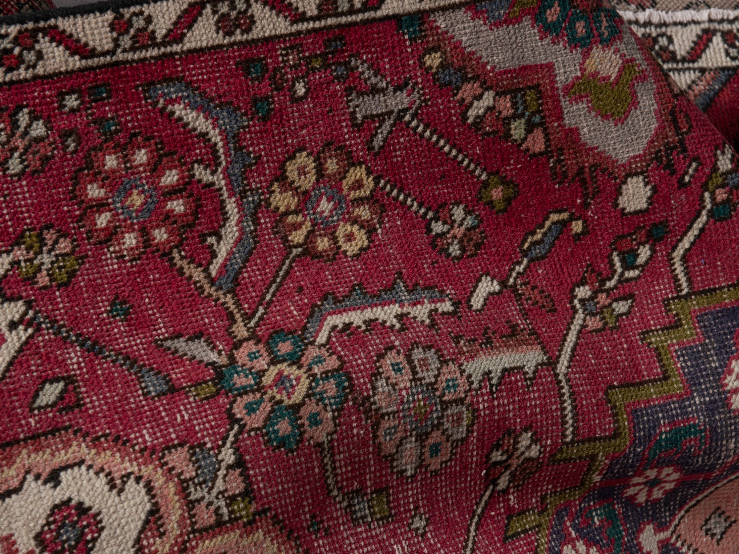 Persian Azerbaijan runner rug in burgundy and off-white, view 17 of 19