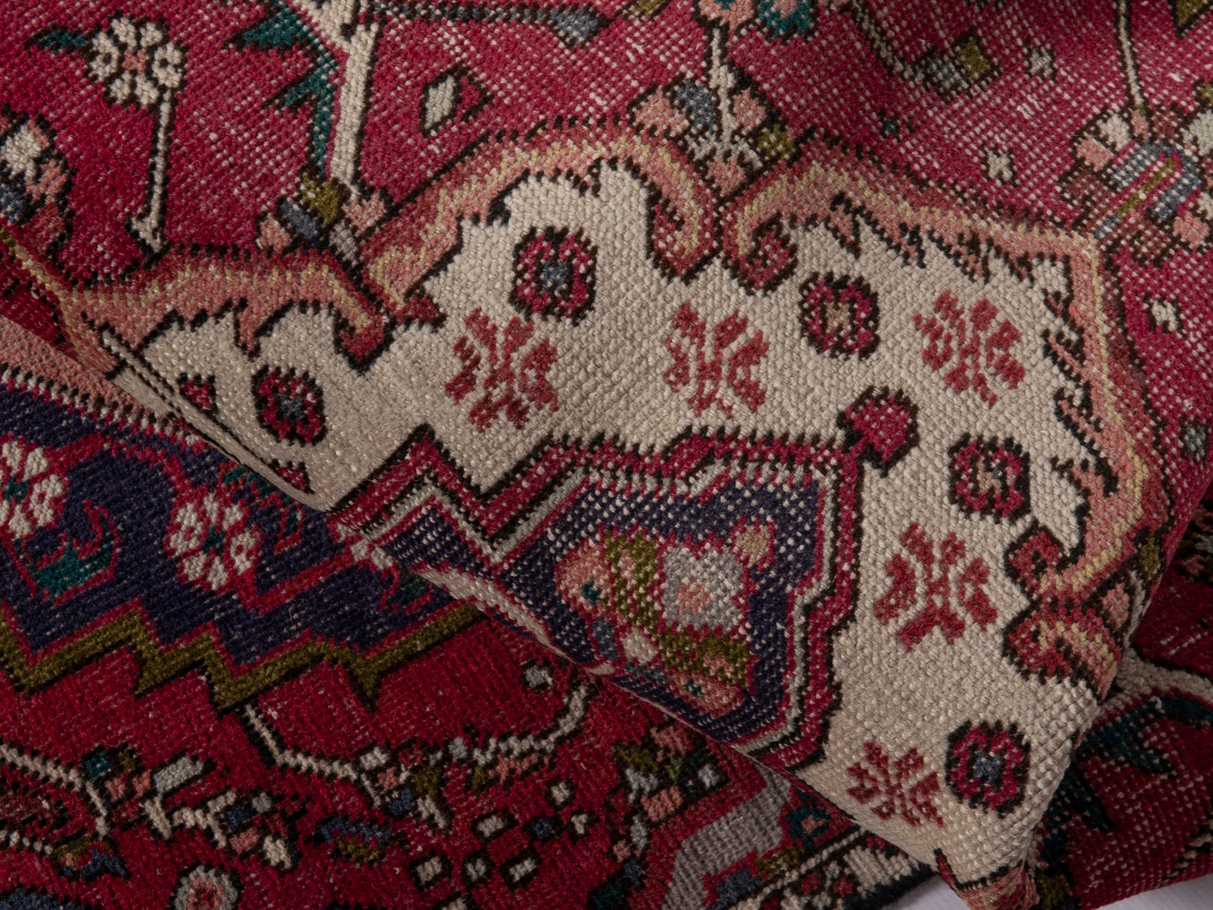 Persian Azerbaijan runner rug in burgundy and off-white, view 18 of 19
