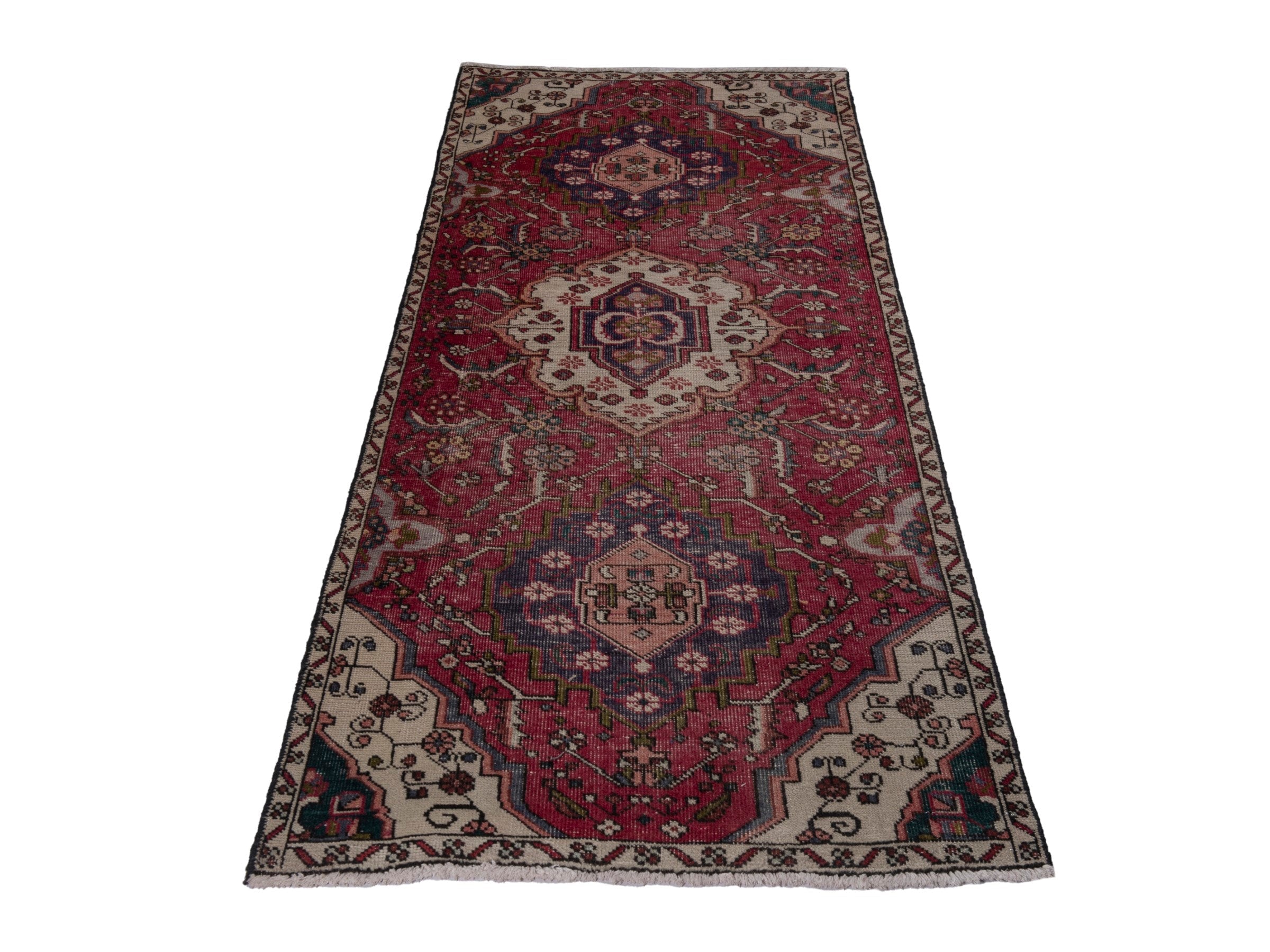 Persian Azerbaijan runner rug in burgundy and off-white, view 2 of 19