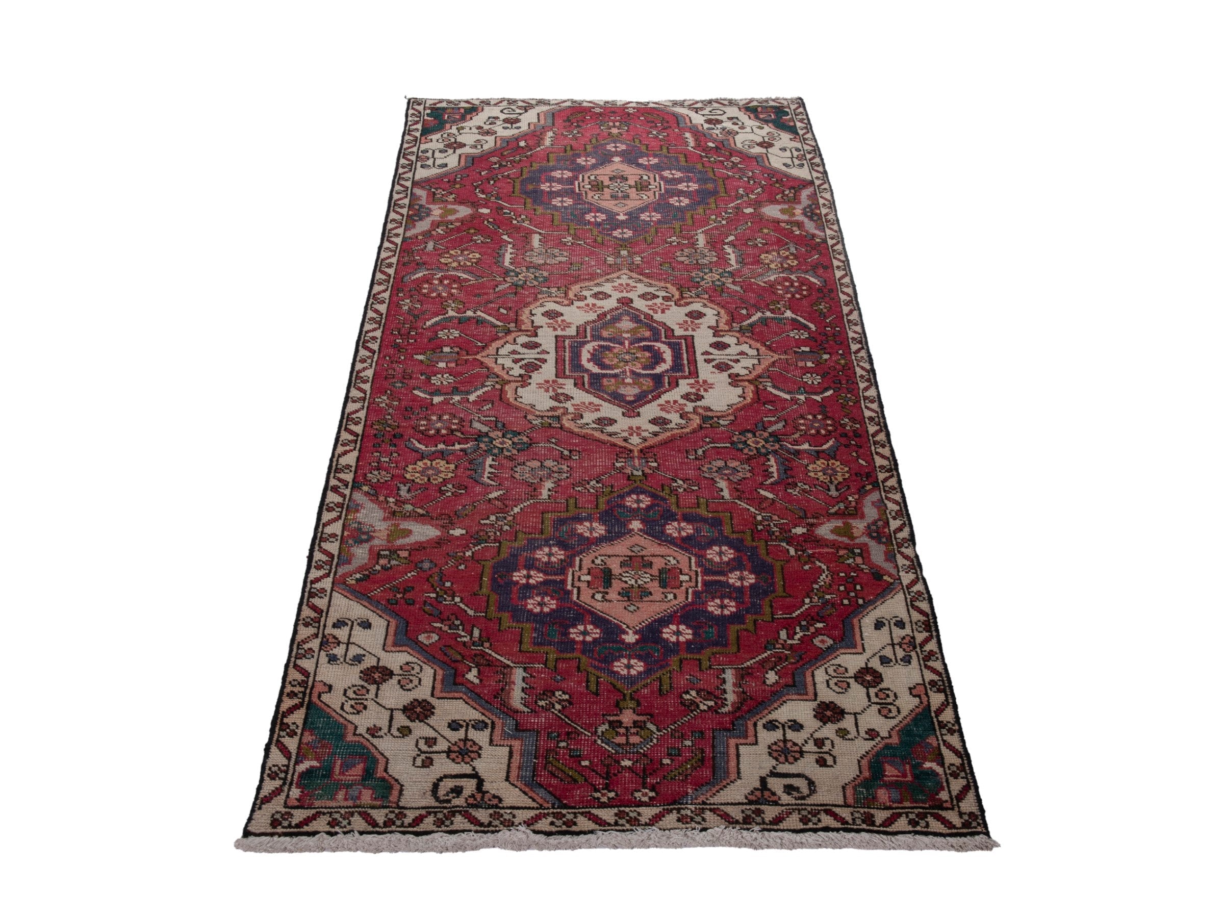 Persian Azerbaijan runner rug in burgundy and off-white, view 3 of 19