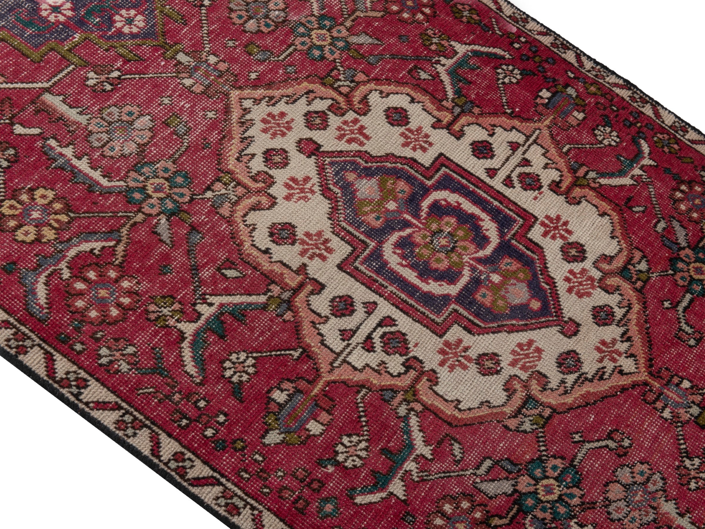 Persian Azerbaijan runner rug in burgundy and off-white, view 4 of 19