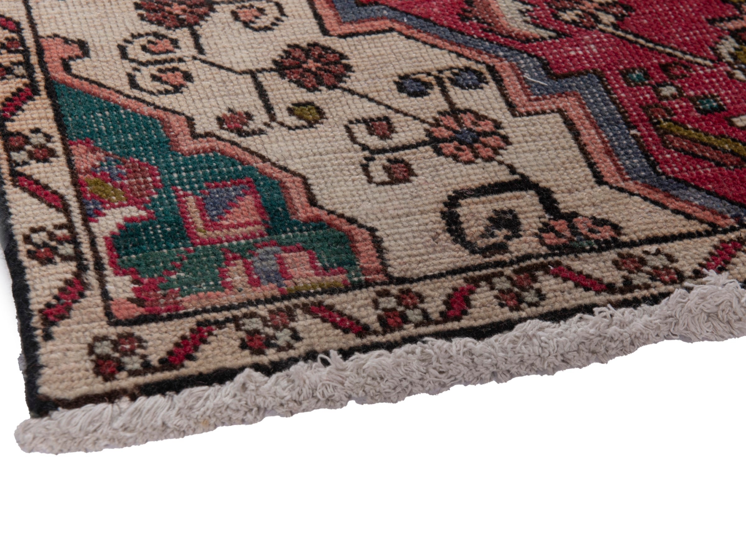 Persian Azerbaijan runner rug in burgundy and off-white, view 6 of 19
