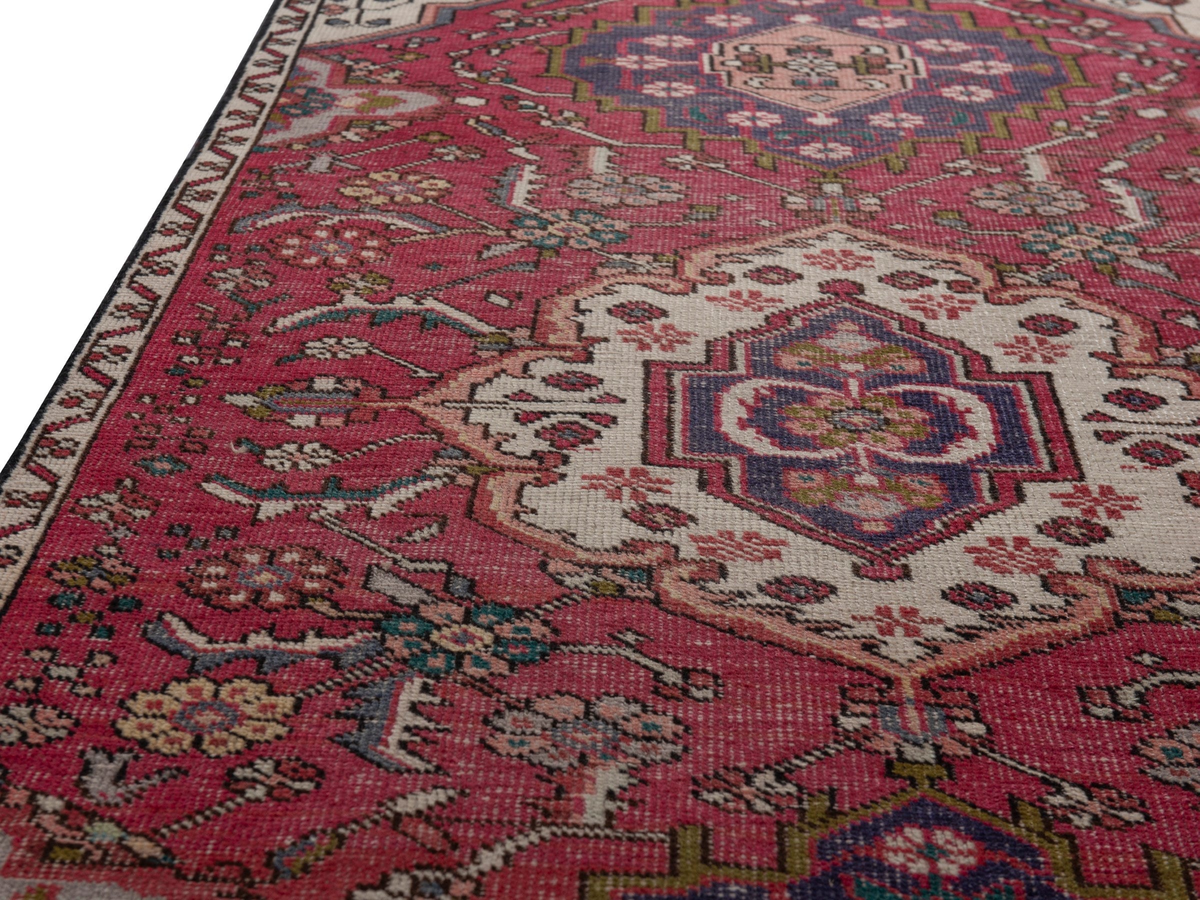Persian Azerbaijan runner rug in burgundy and off-white, view 10 of 19