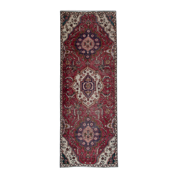 Persian Azerbaijan runner rug in burgundy and off-white, 2'11" x 7'9"