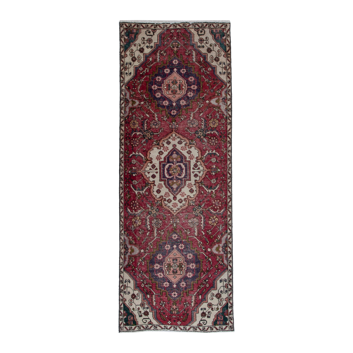Persian Azerbaijan runner rug in burgundy and off-white, 2'11" x 7'9"