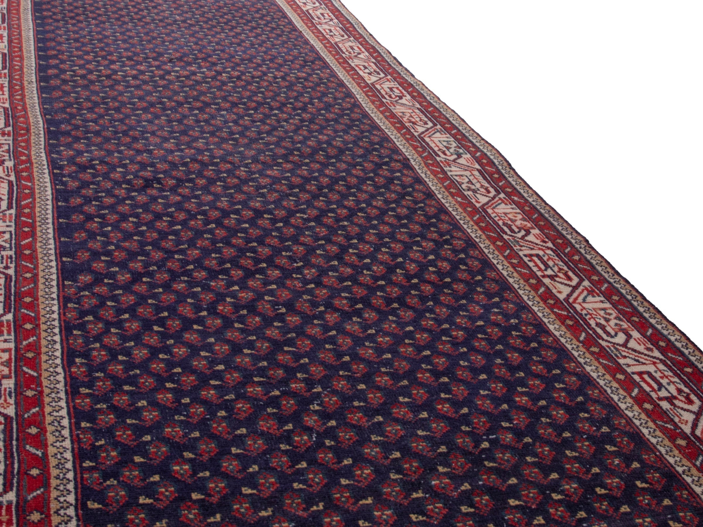 Persian Arak runner rug in navy and burgundy, view 10 of 18