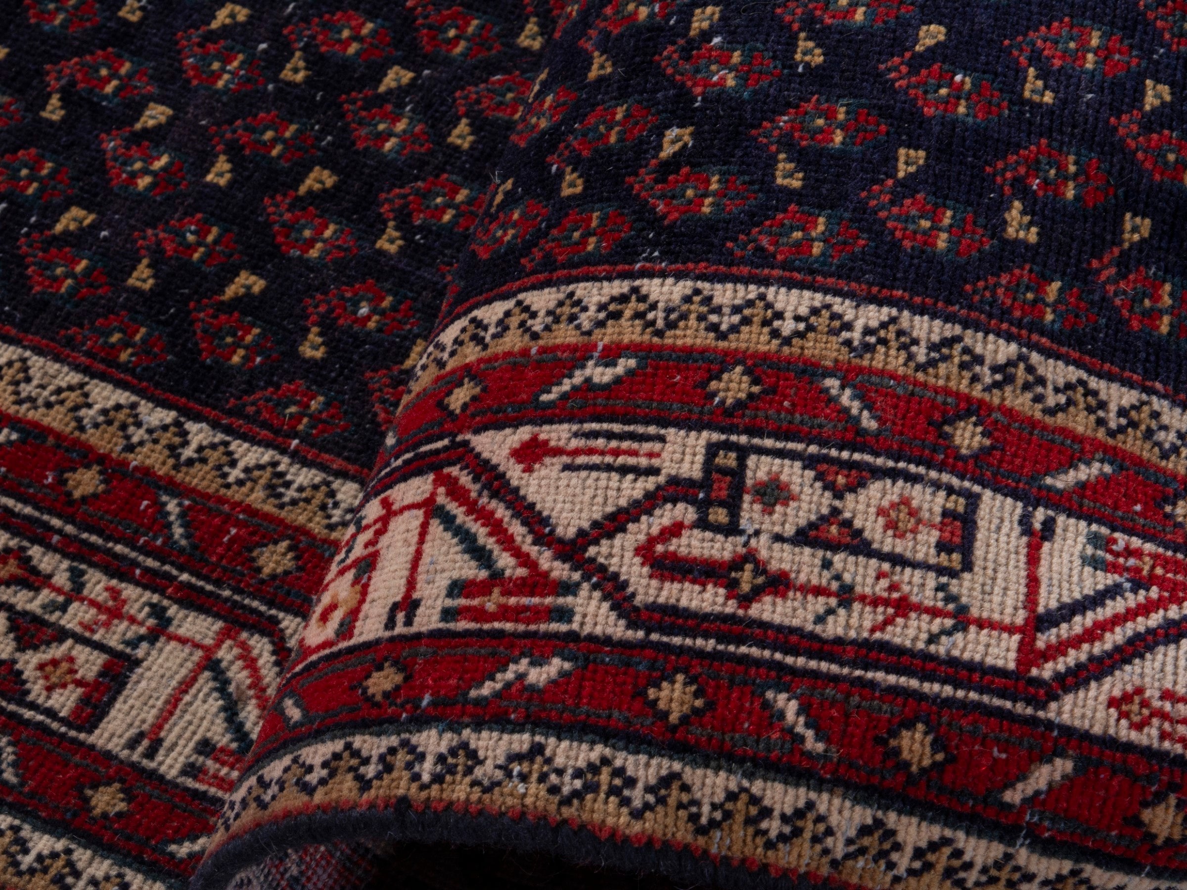 Persian Arak runner rug in navy and burgundy, view 14 of 18