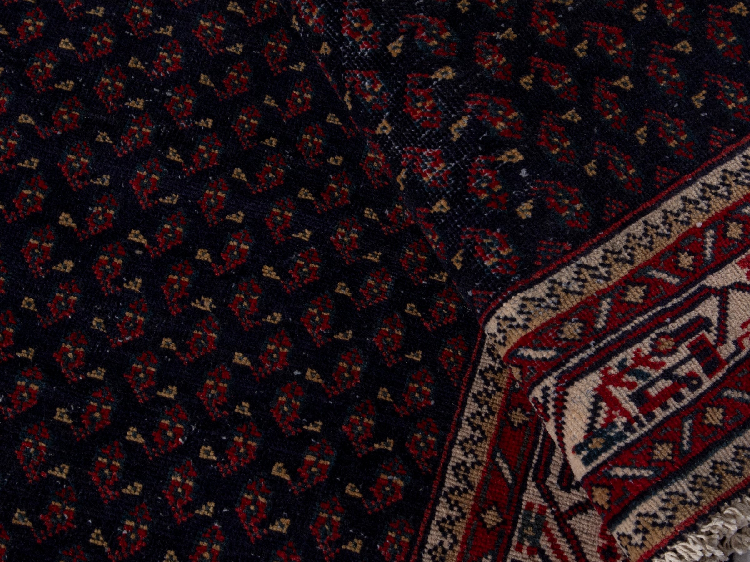Persian Arak runner rug in navy and burgundy, view 16 of 18