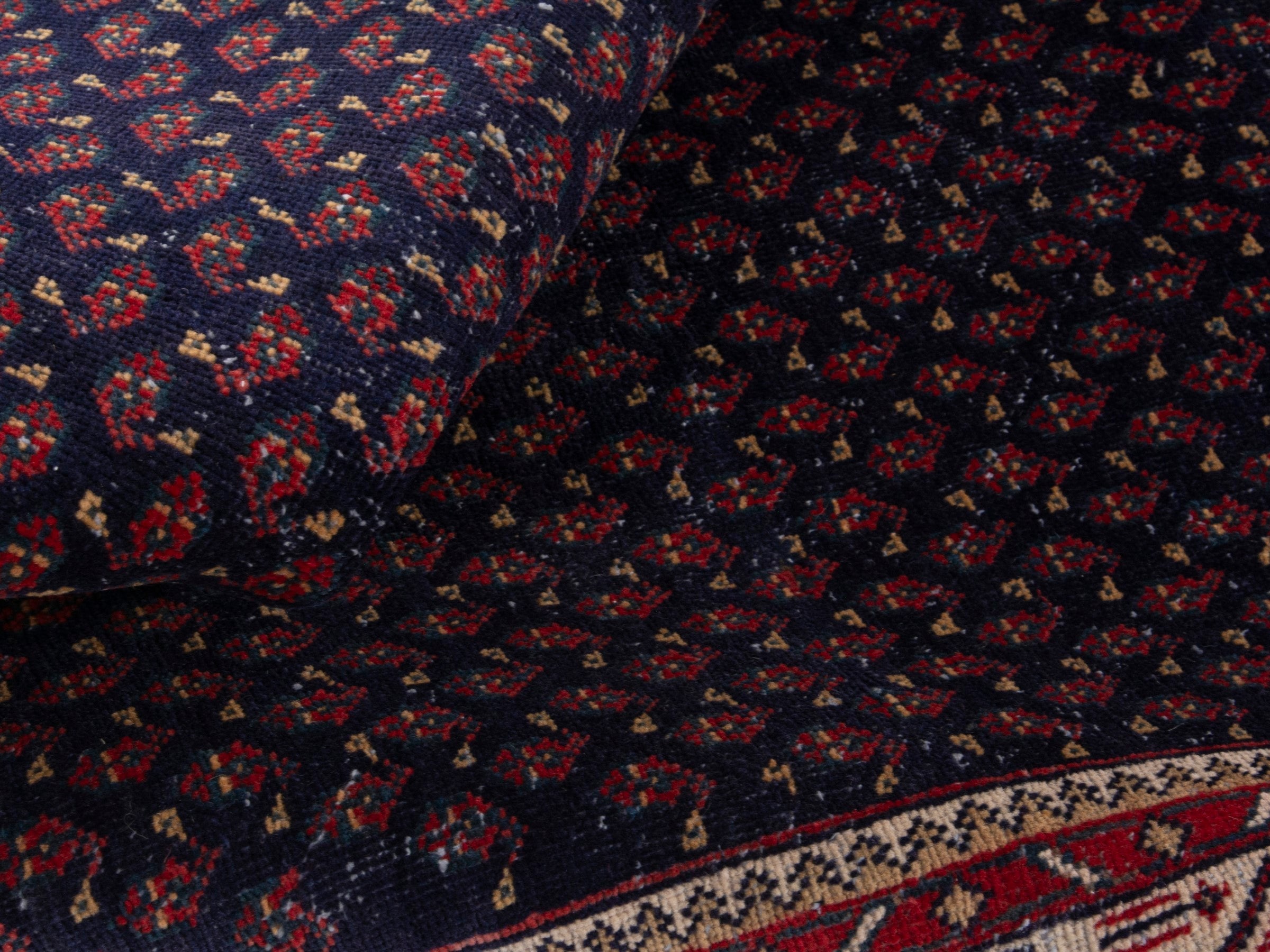 Persian Arak runner rug in navy and burgundy, view 17 of 18