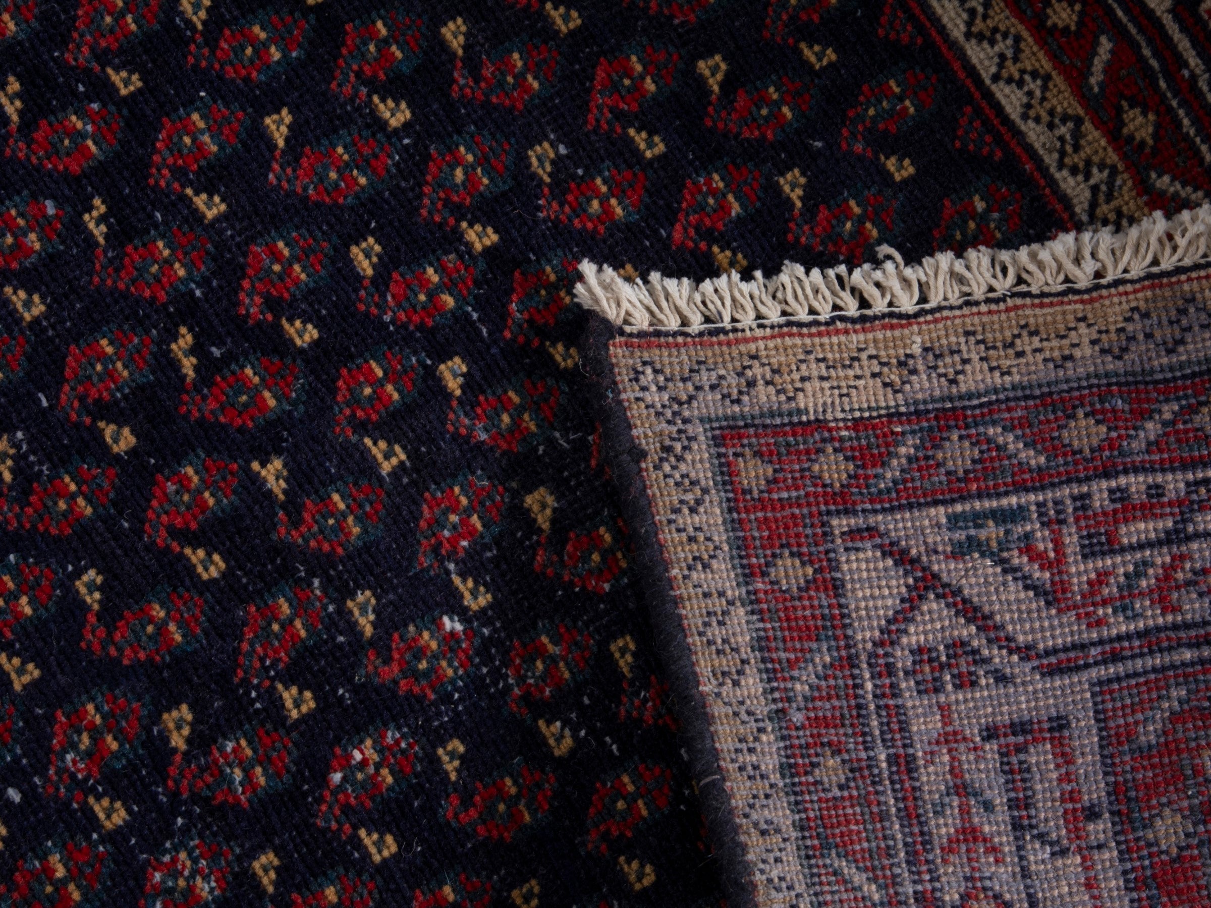 Persian Arak runner rug in navy and burgundy, view 18 of 18