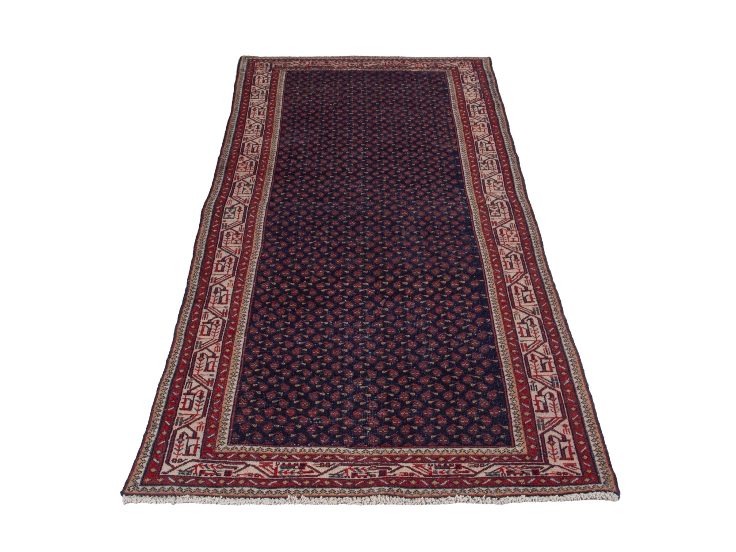 Persian Arak runner rug in navy and burgundy, view 2 of 18