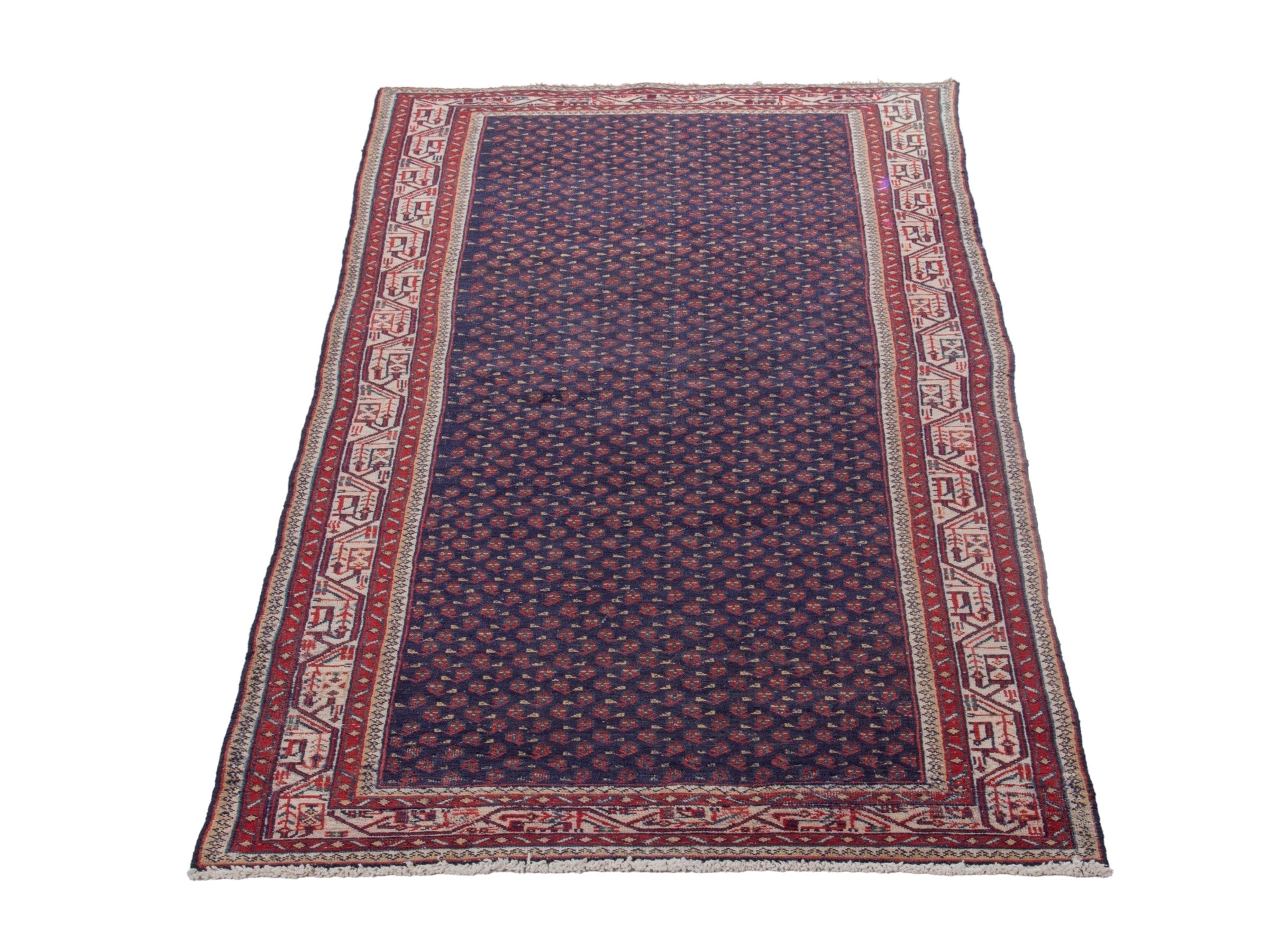 Persian Arak runner rug in navy and burgundy, view 3 of 18