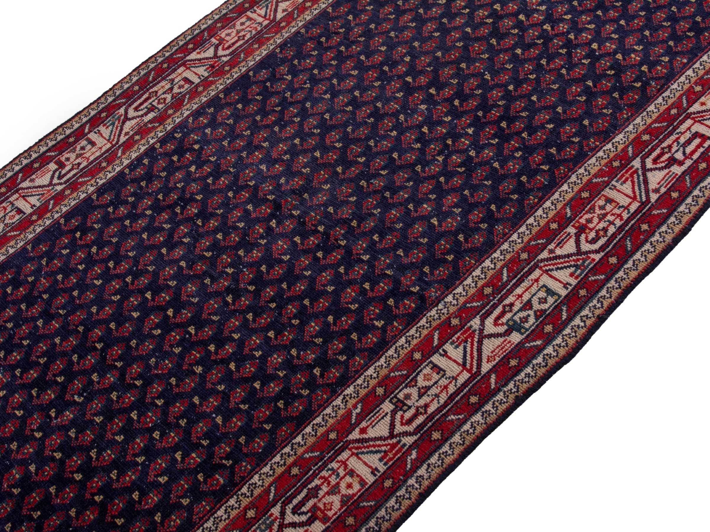 Persian Arak runner rug in navy and burgundy, view 4 of 18