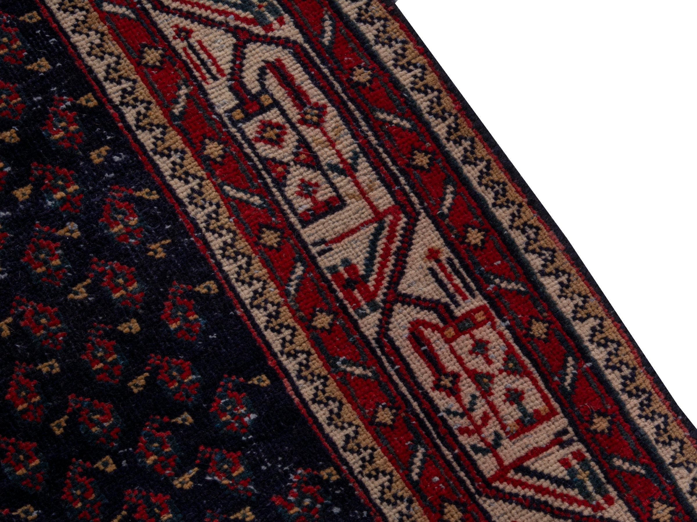 Persian Arak runner rug in navy and burgundy, view 7 of 18