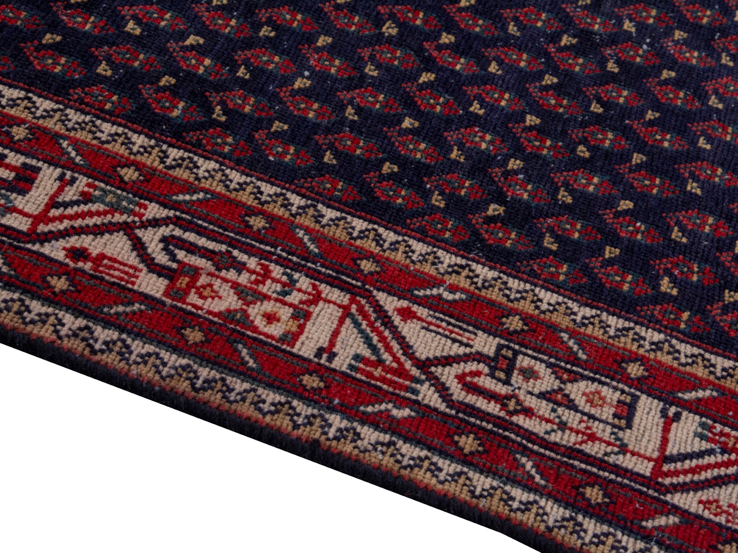 Persian Arak runner rug in navy and burgundy, view 8 of 18