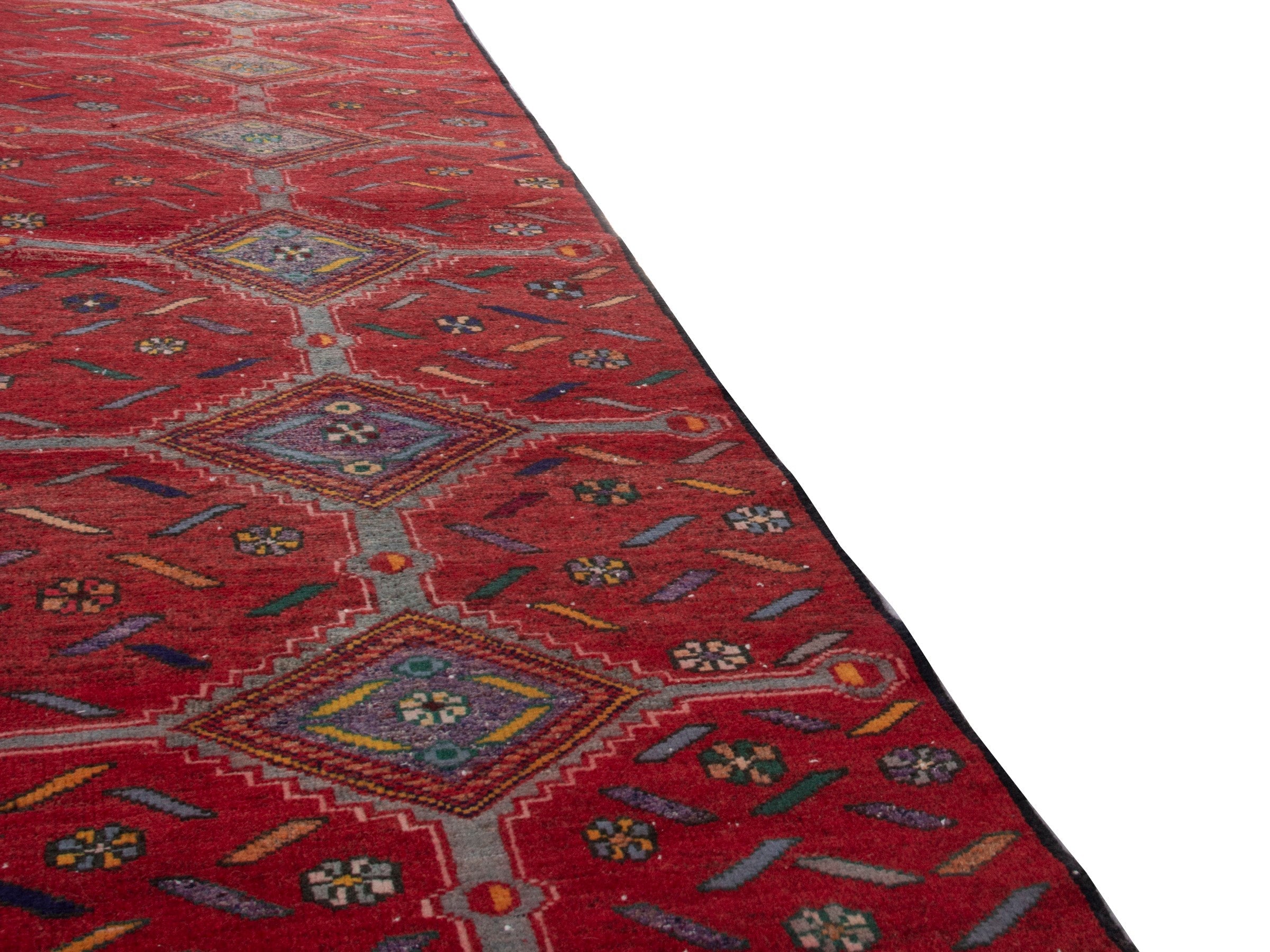 Persian Songhor runner rug in deep red and taupe, view 10 of 17