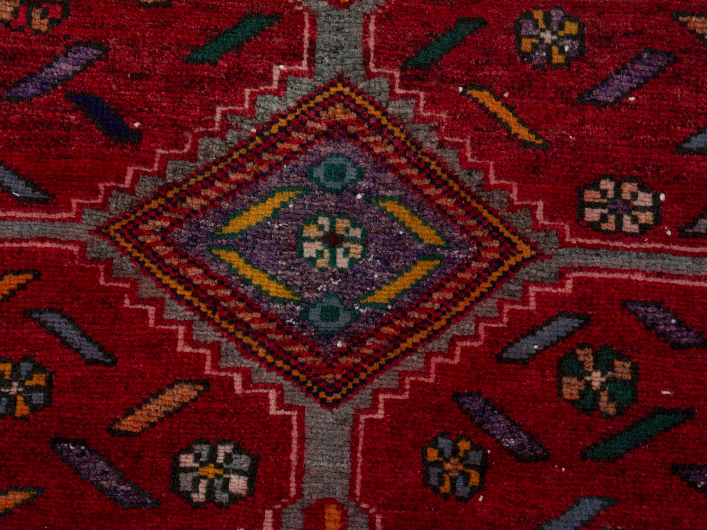 Persian Songhor runner rug in deep red and taupe, view 11 of 17