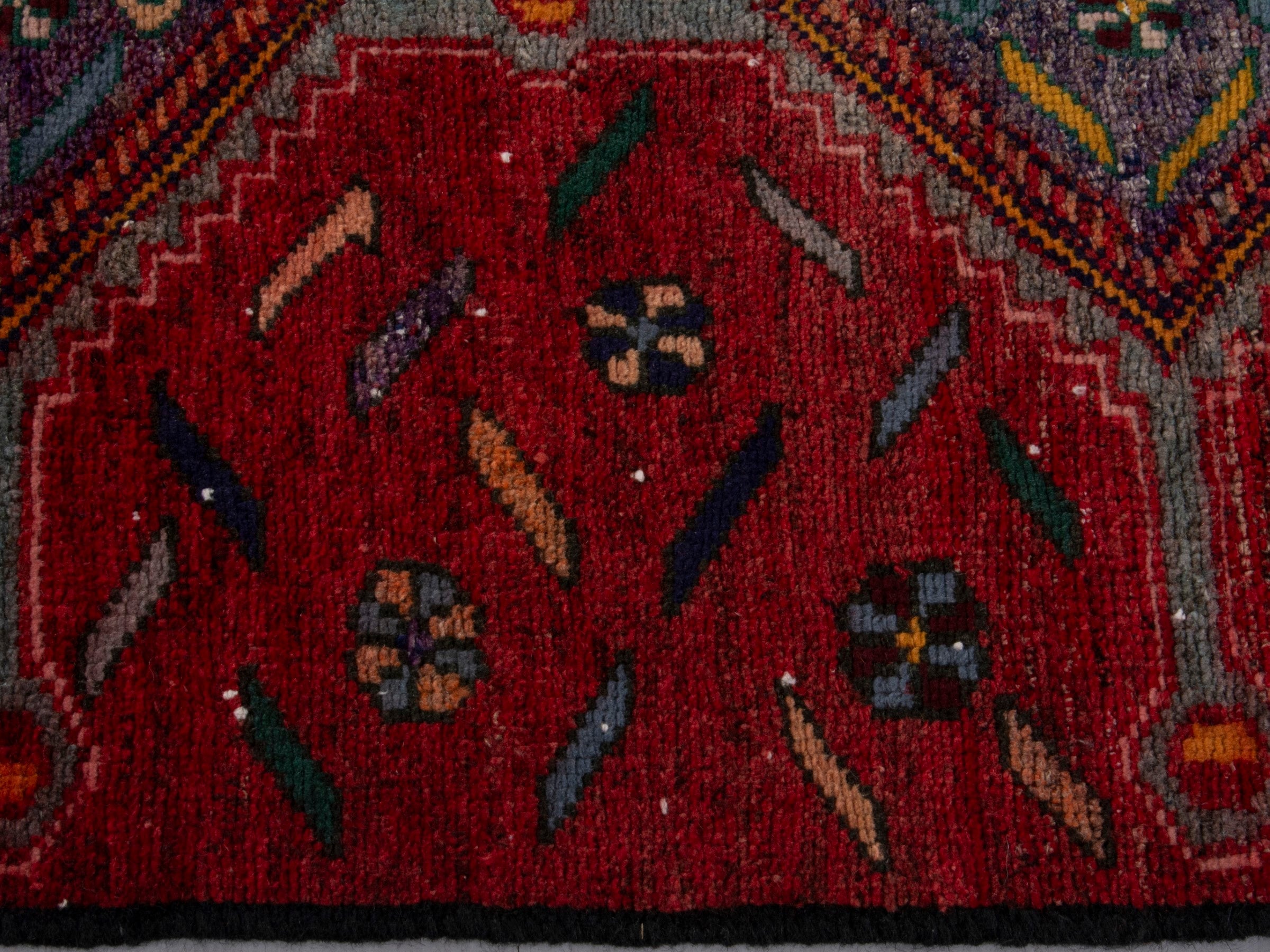 Persian Songhor runner rug in deep red and taupe, view 12 of 17
