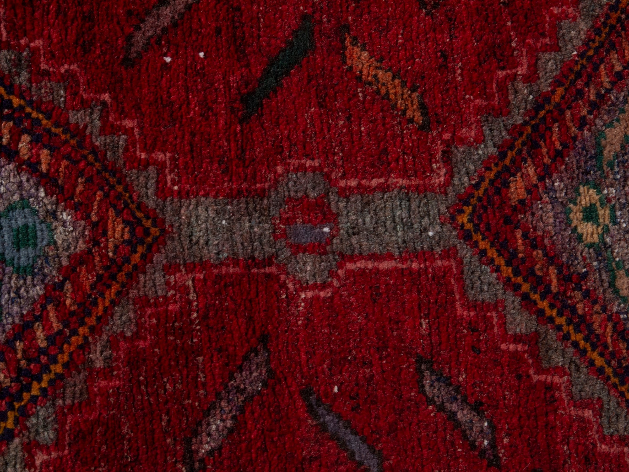Persian Songhor runner rug in deep red and taupe, view 13 of 17
