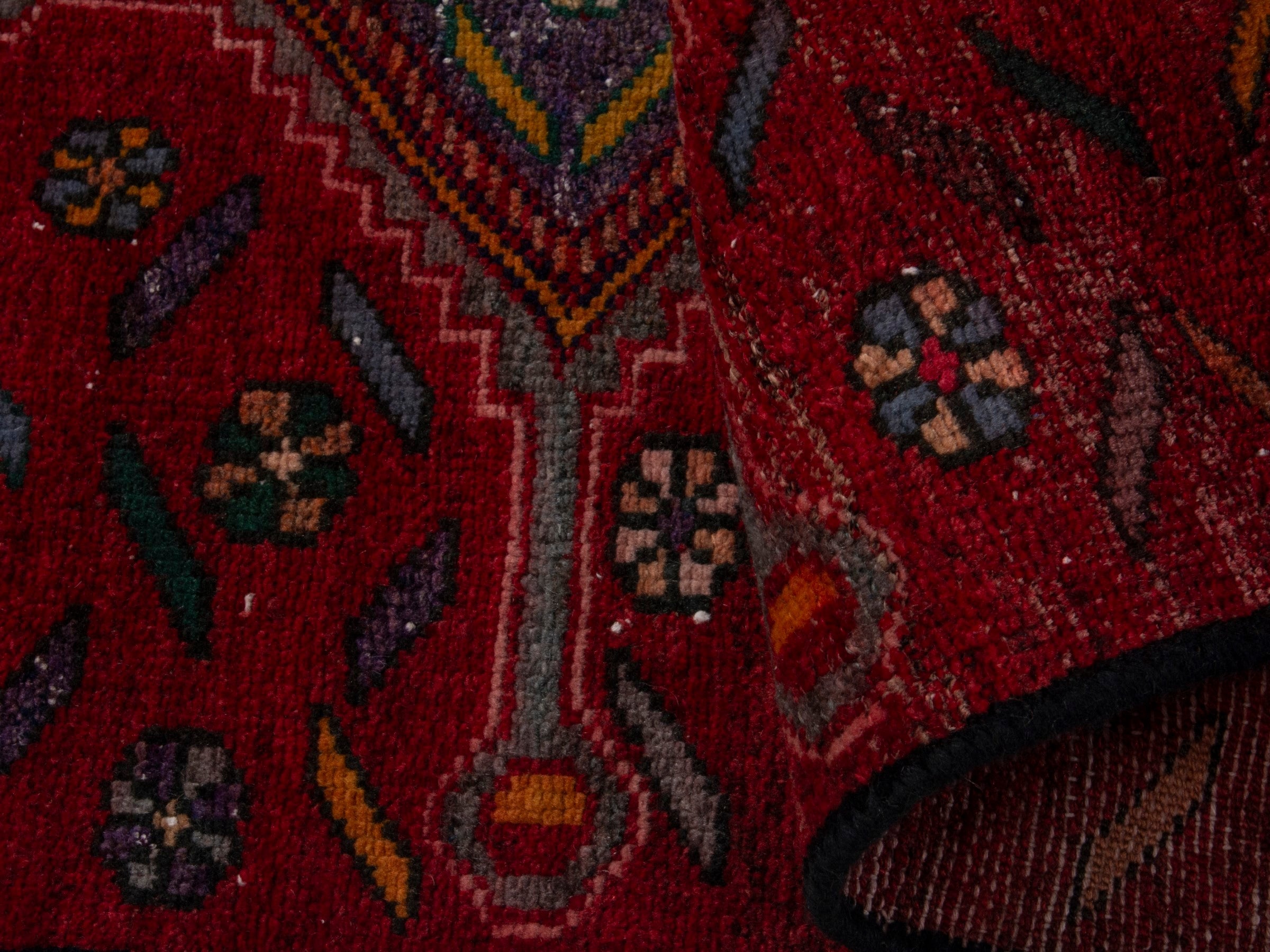 Persian Songhor runner rug in deep red and taupe, view 14 of 17