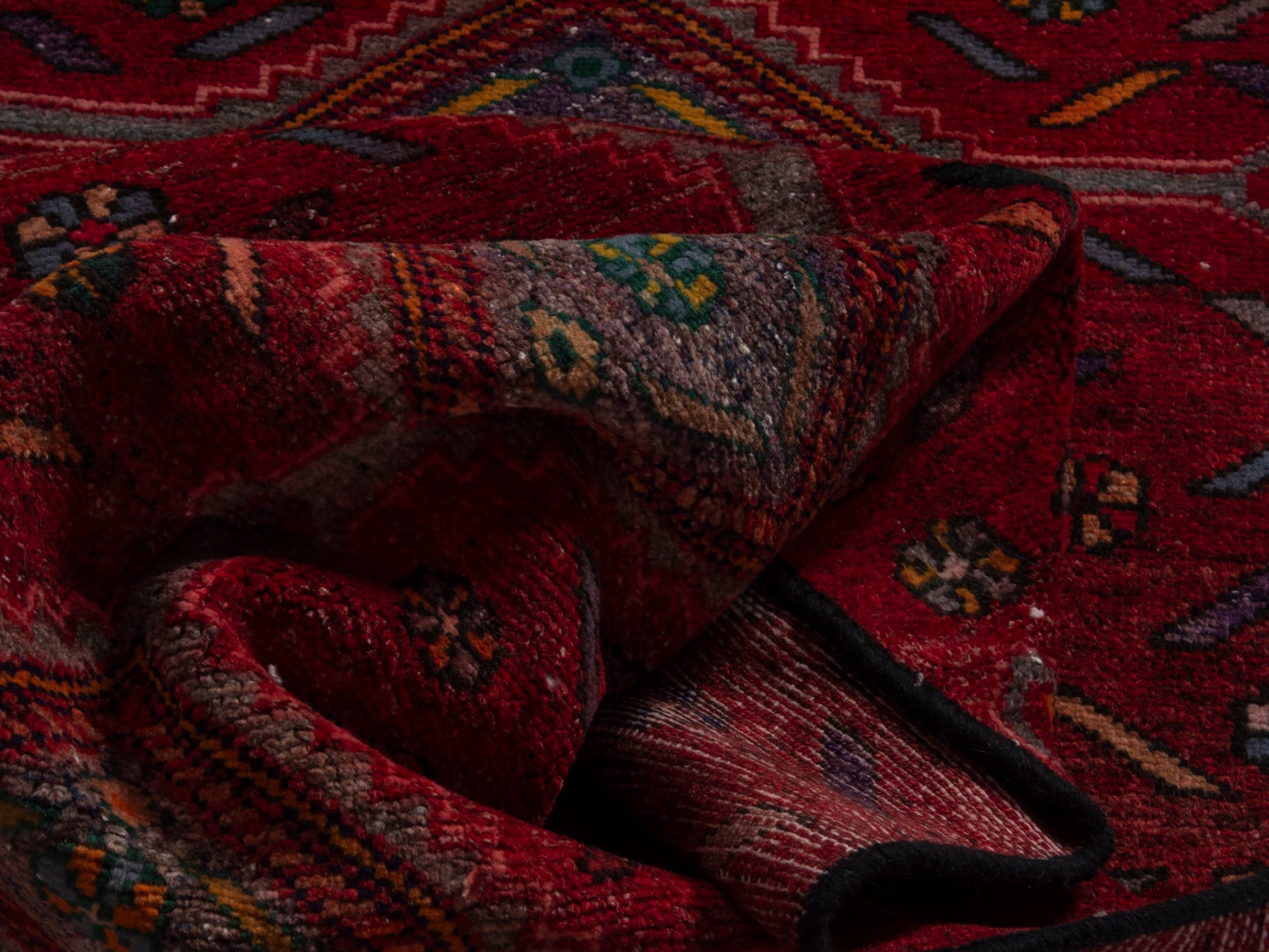 Persian Songhor runner rug in deep red and taupe, view 15 of 17