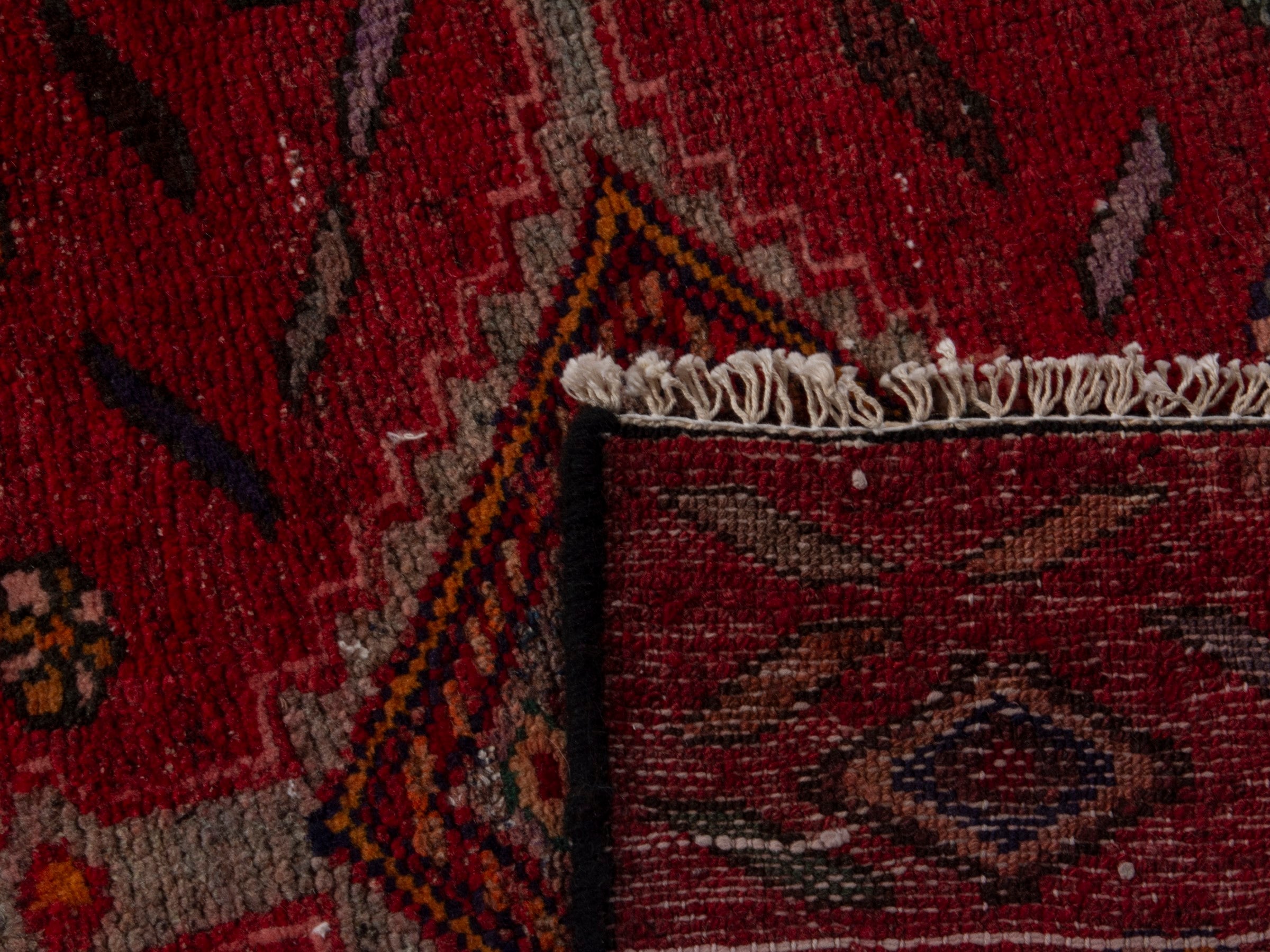 Persian Songhor runner rug in deep red and taupe, view 17 of 17