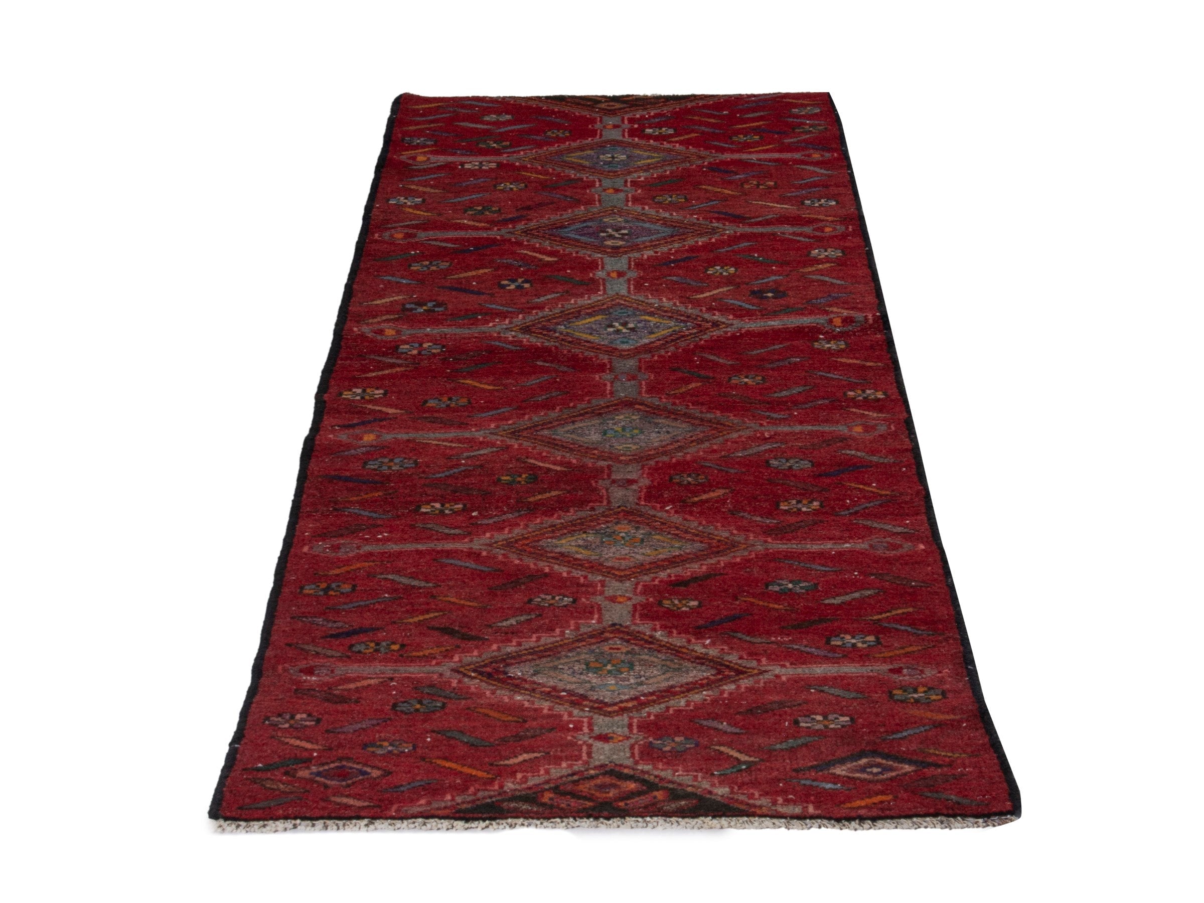 Persian Songhor runner rug in deep red and taupe, view 2 of 17