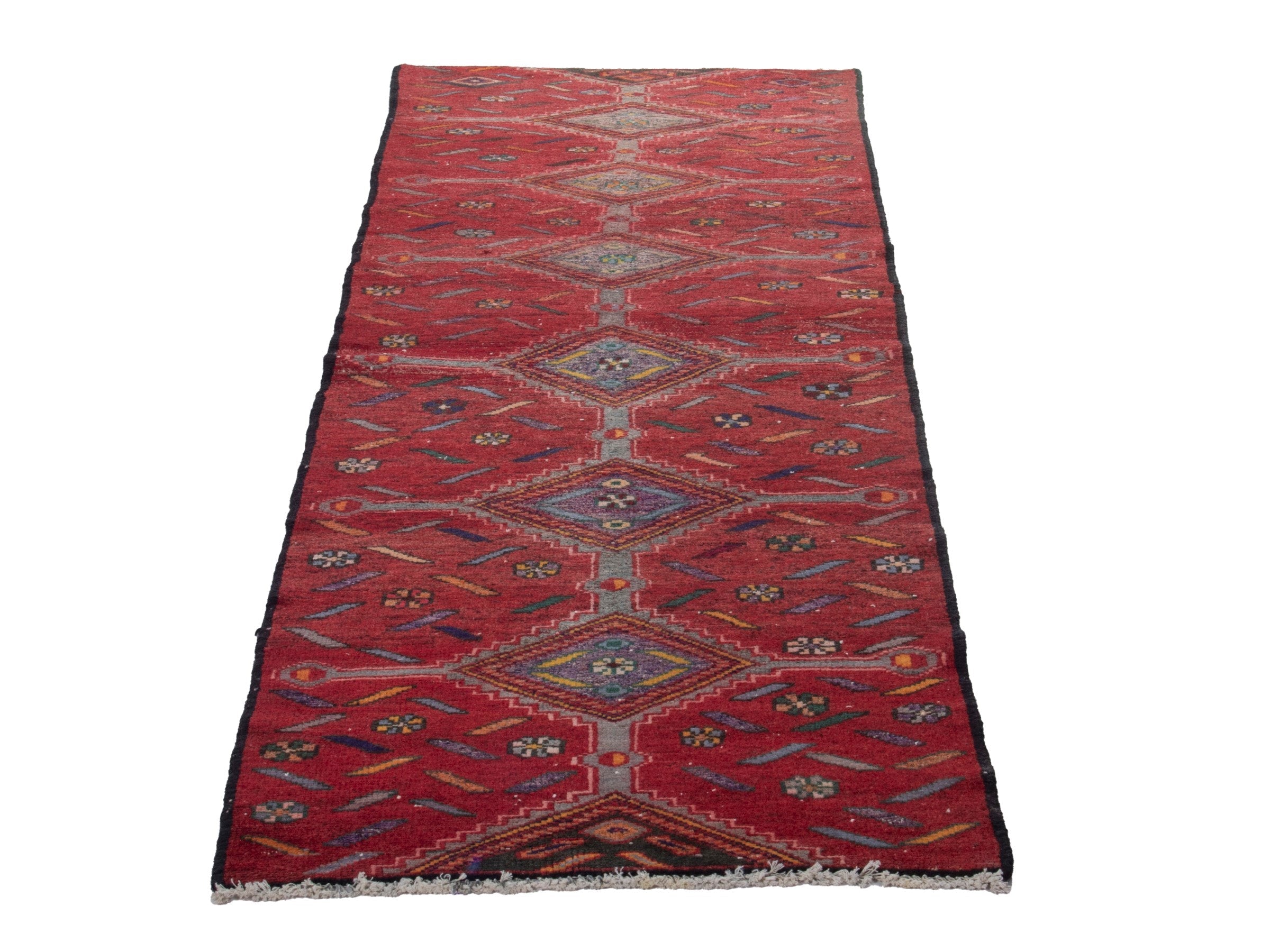 Persian Songhor runner rug in deep red and taupe, view 3 of 17