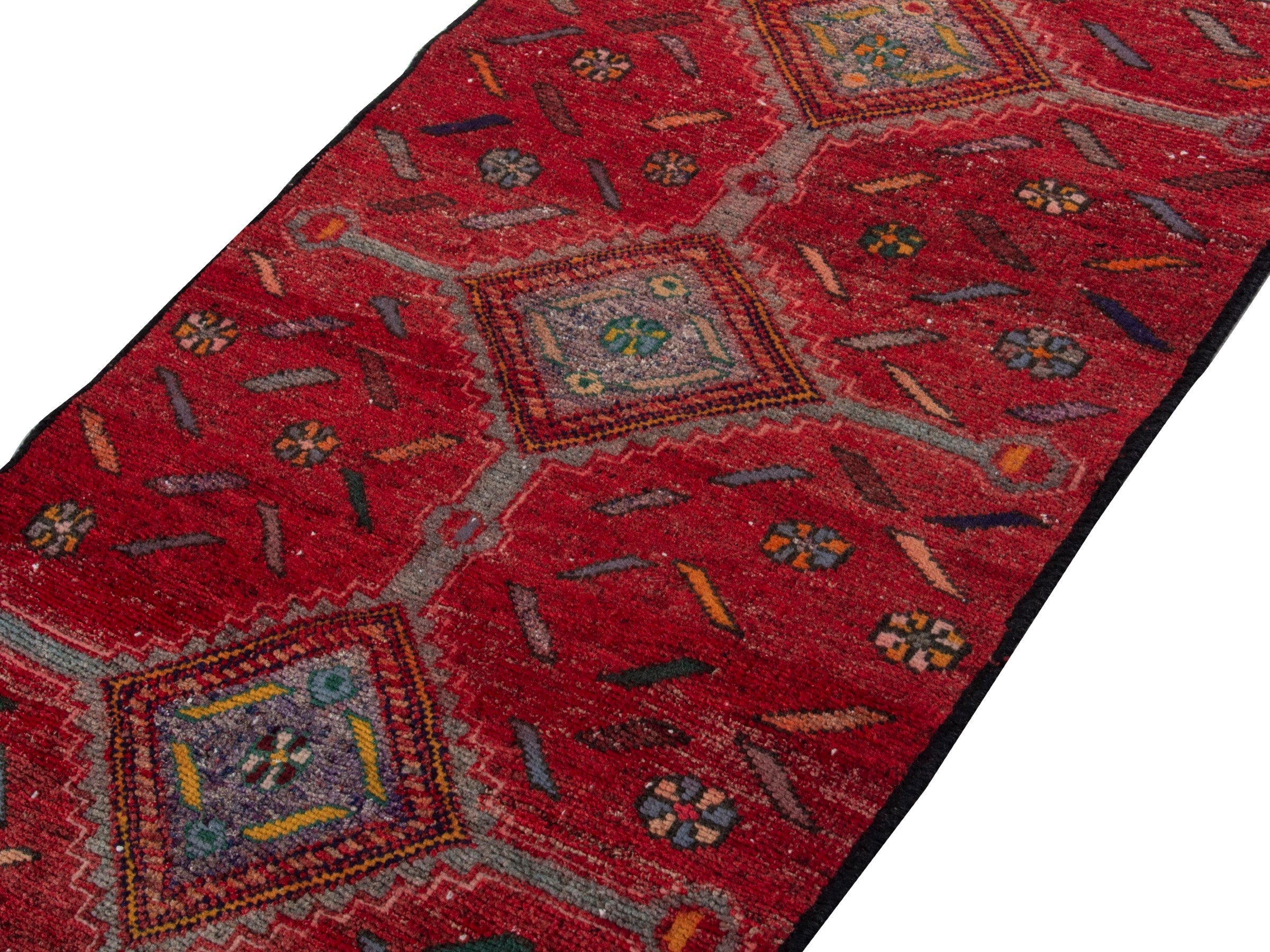 Persian Songhor runner rug in deep red and taupe, view 4 of 17